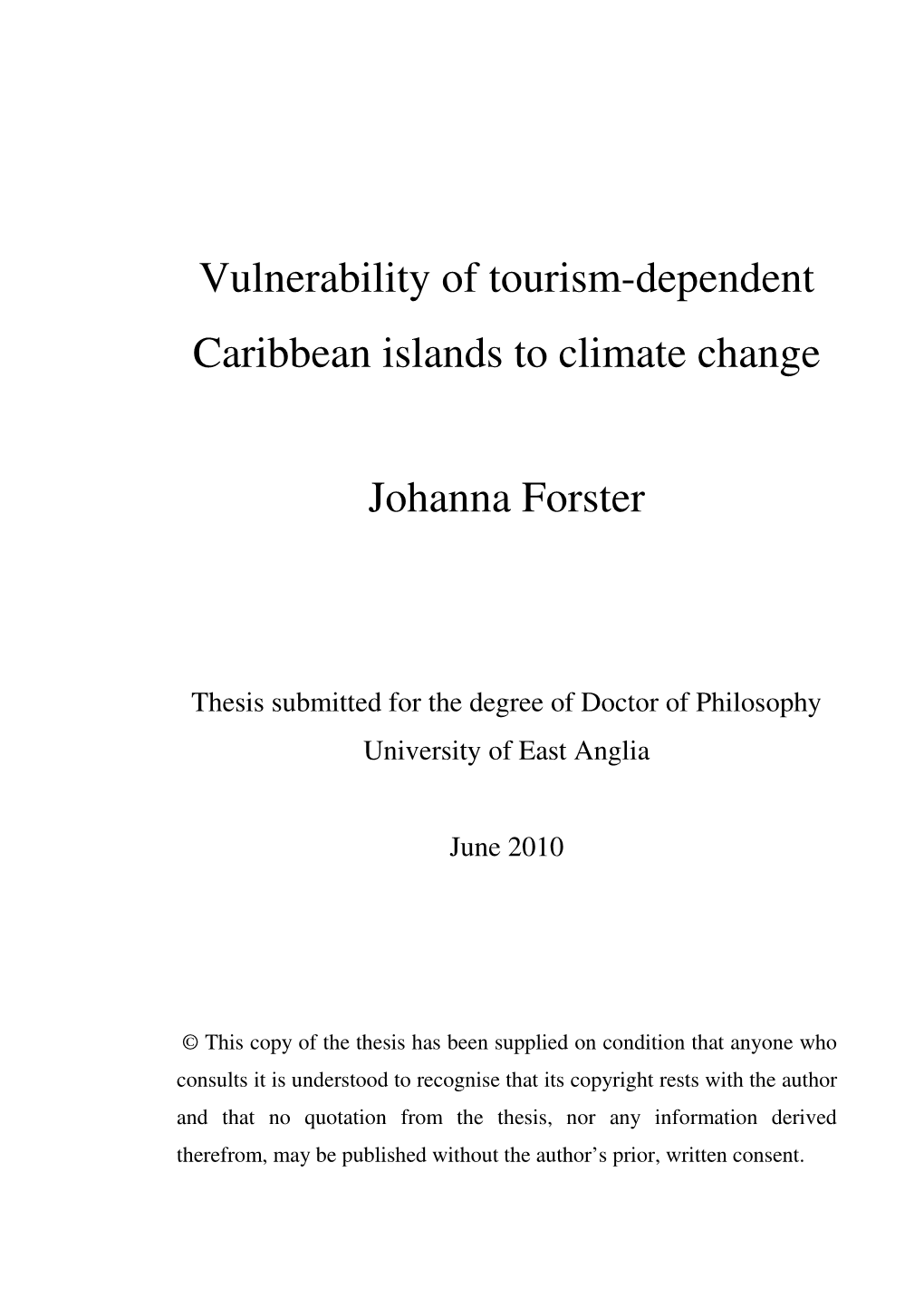 Vulnerability of Tourism-Dependent Caribbean Islands to Climate Change