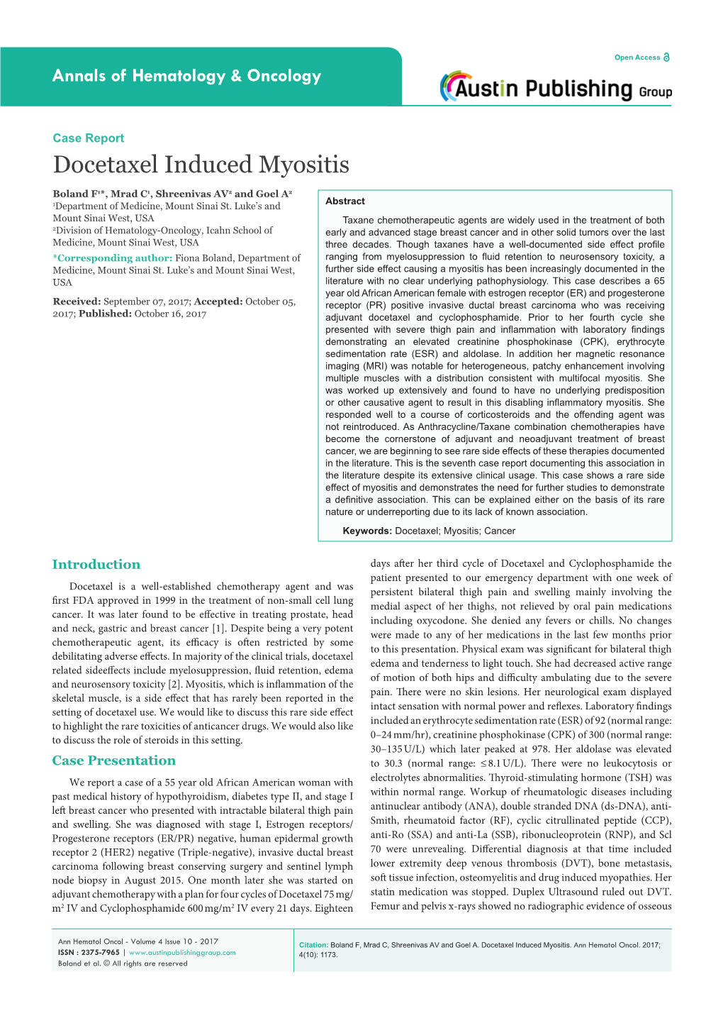 Docetaxel Induced Myositis