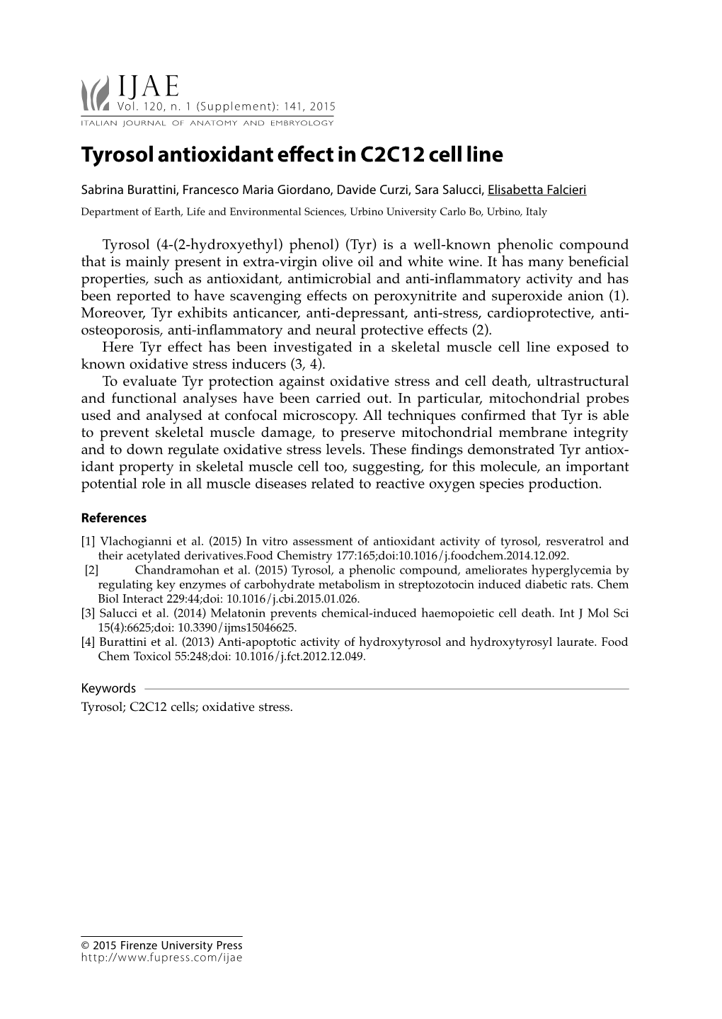 Tyrosol Antioxidant Effect in C2C12 Cell Line