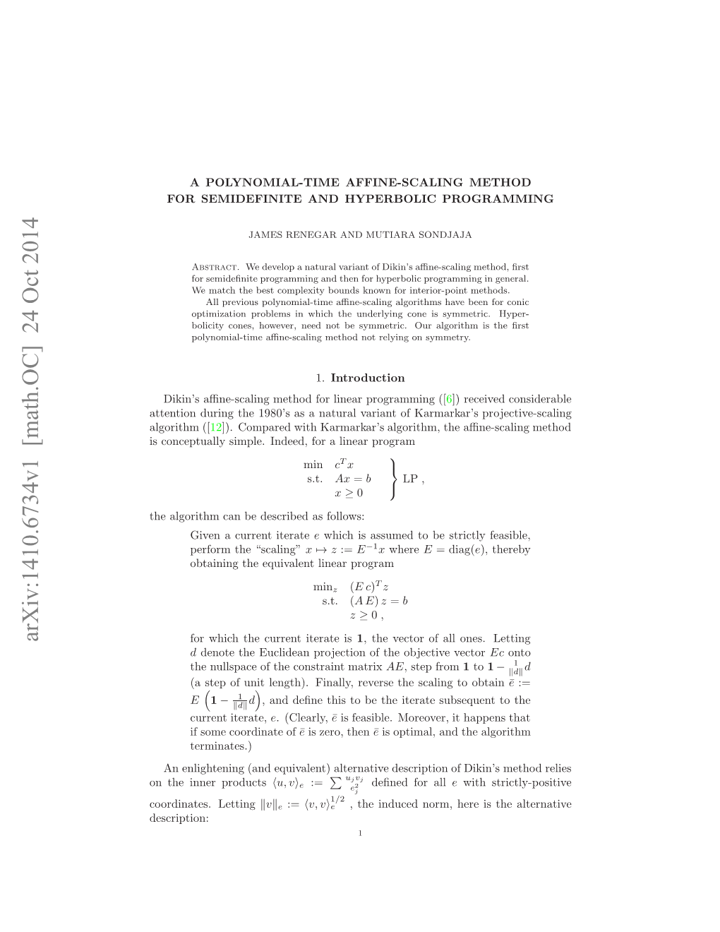 A Polynomial-Time Affine-Scaling Method for Semidefinite And