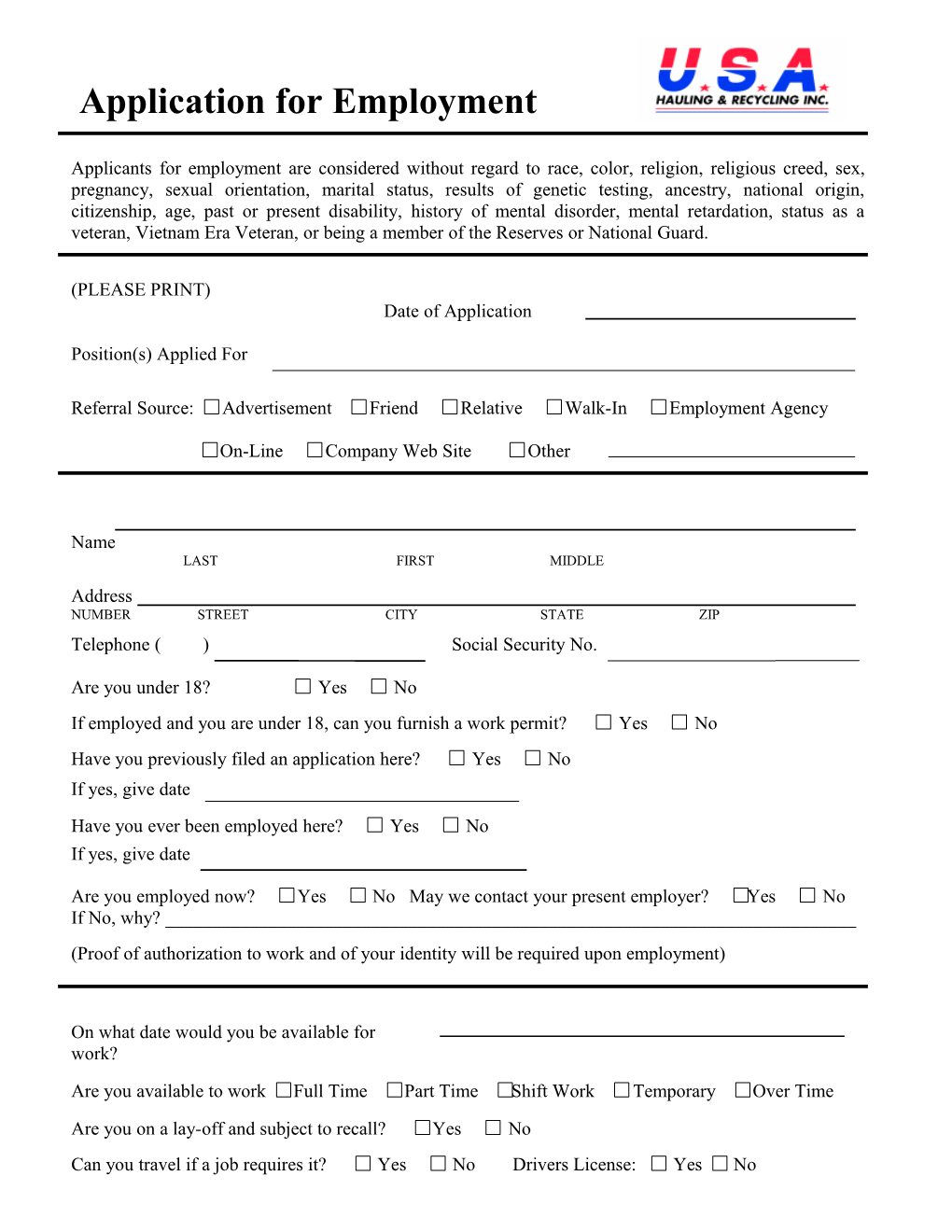 Application for Employment s106