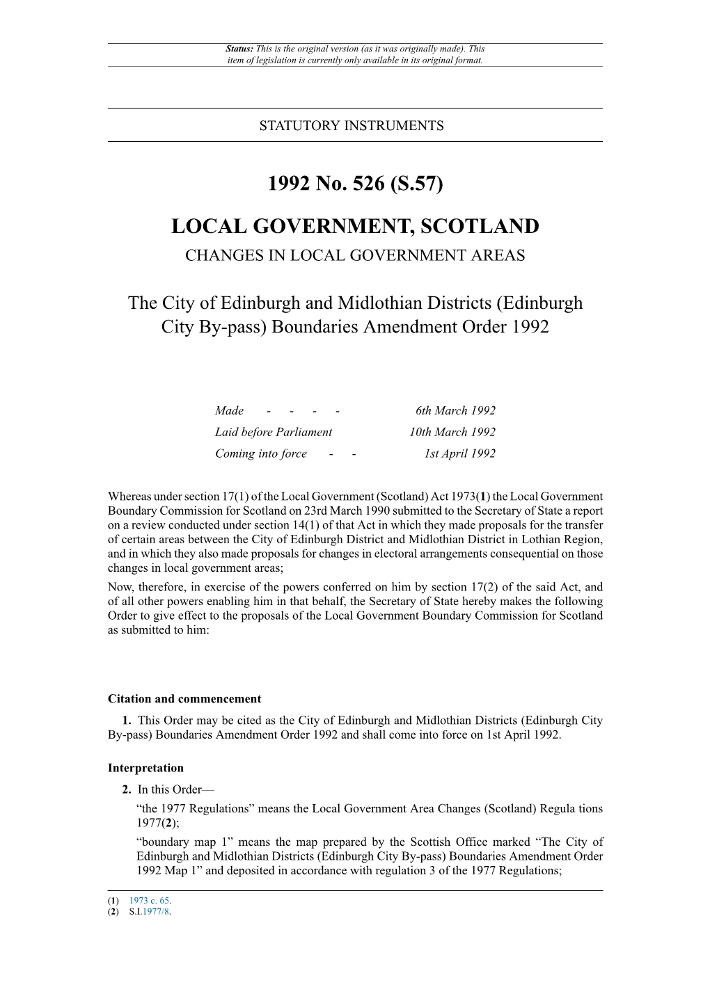(Edinburgh City By-Pass) Boundaries Amendment Order 1992