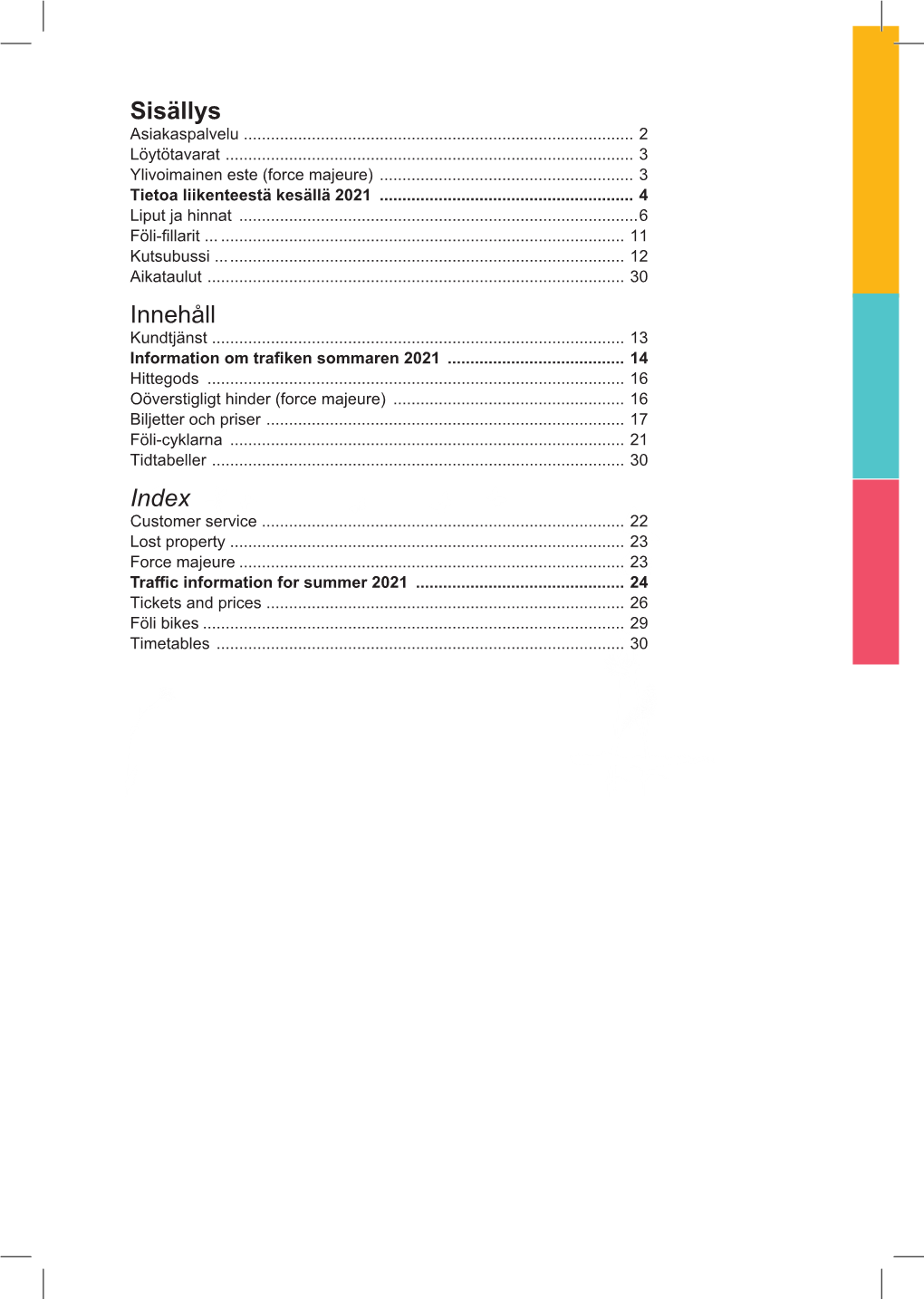 Sisällys Innehåll Index