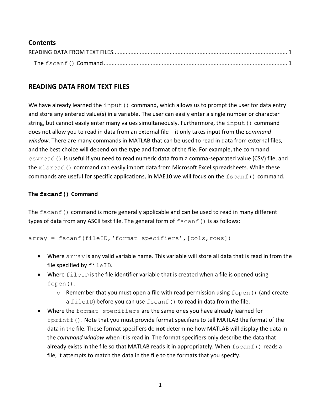 Contents READING DATA from TEXT FILES