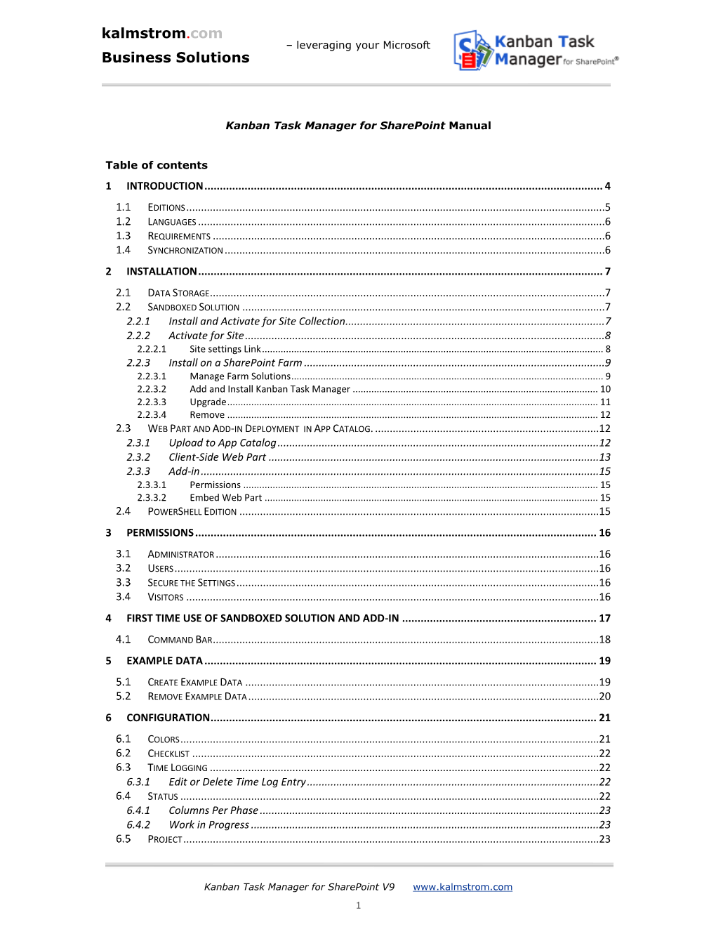 User Manual, Kanban Task Manager for Sharepoint