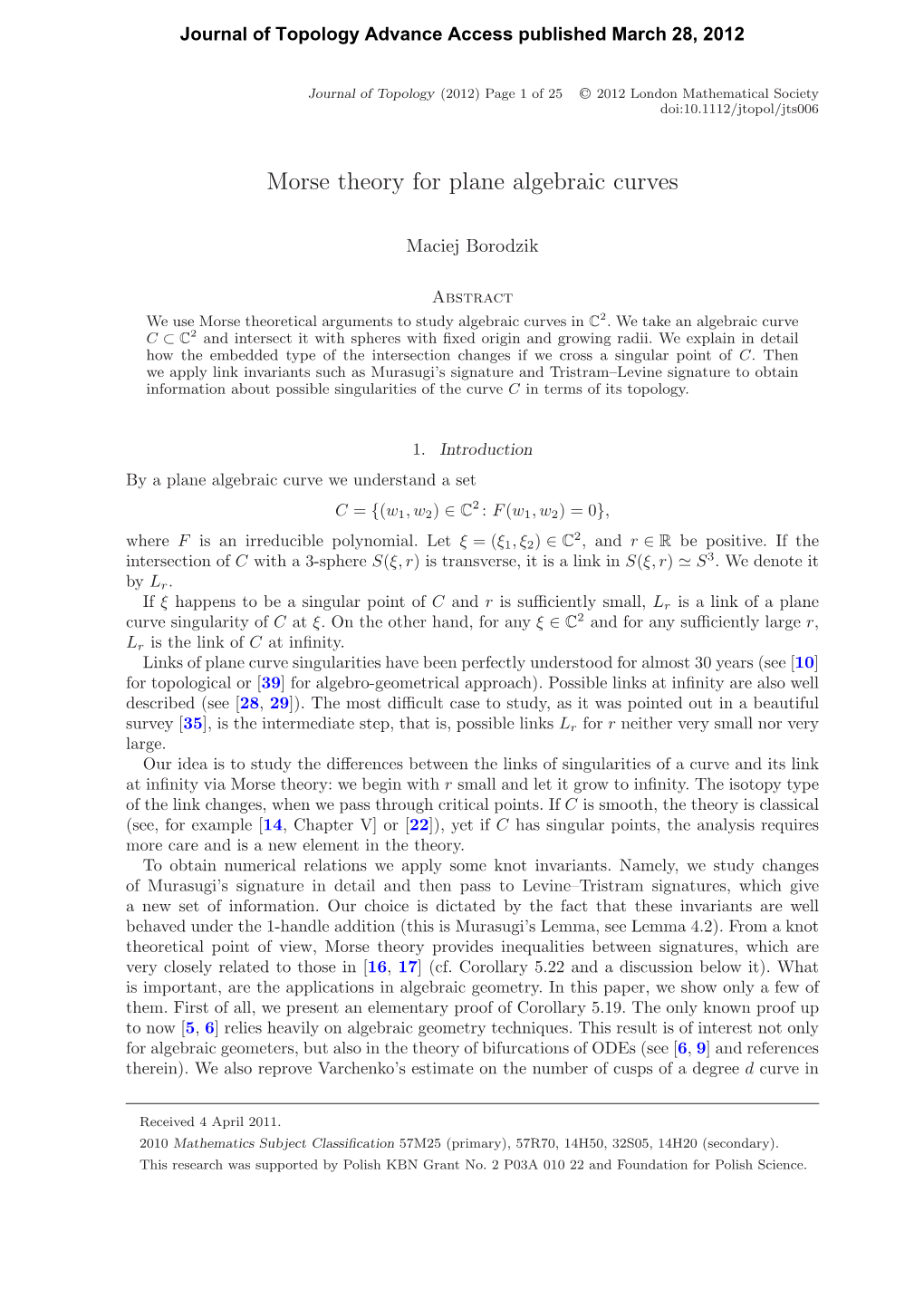 Morse Theory for Plane Algebraic Curves