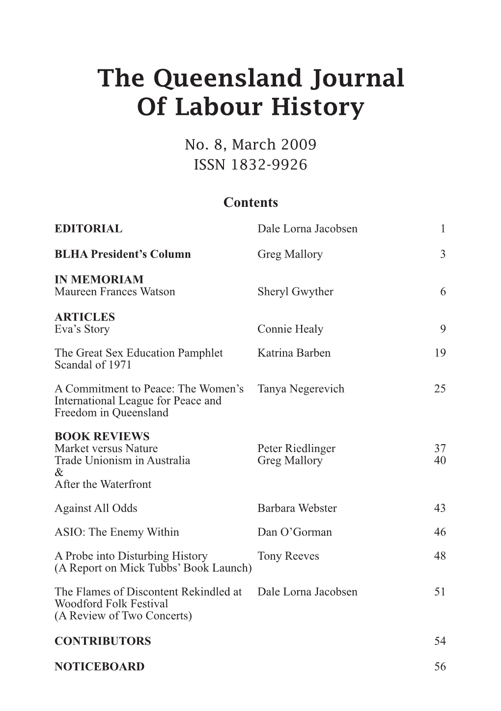 The Queensland Journal of Labour History