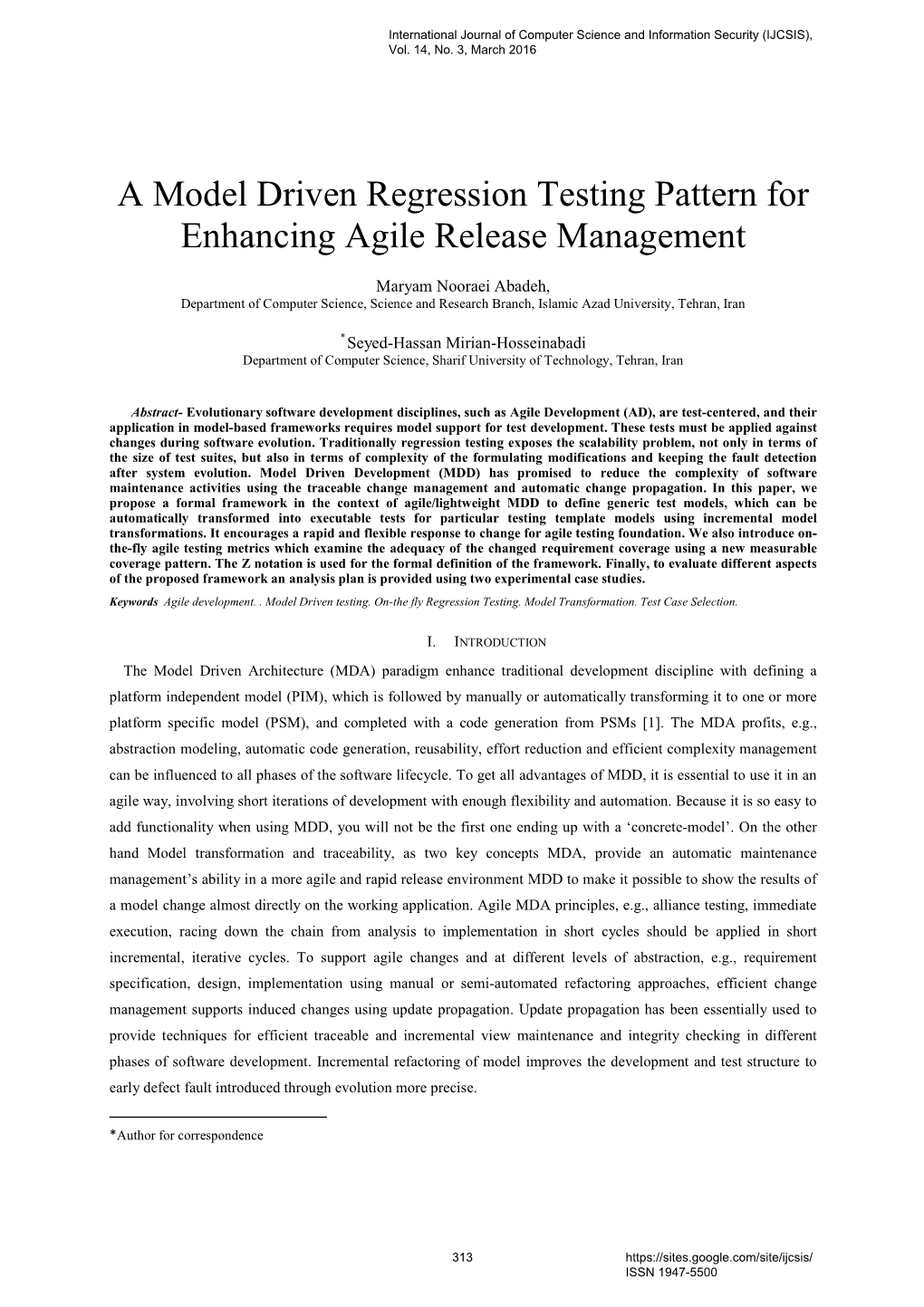 A Model Driven Regression Testing Pattern for Enhancing Agile Release Management