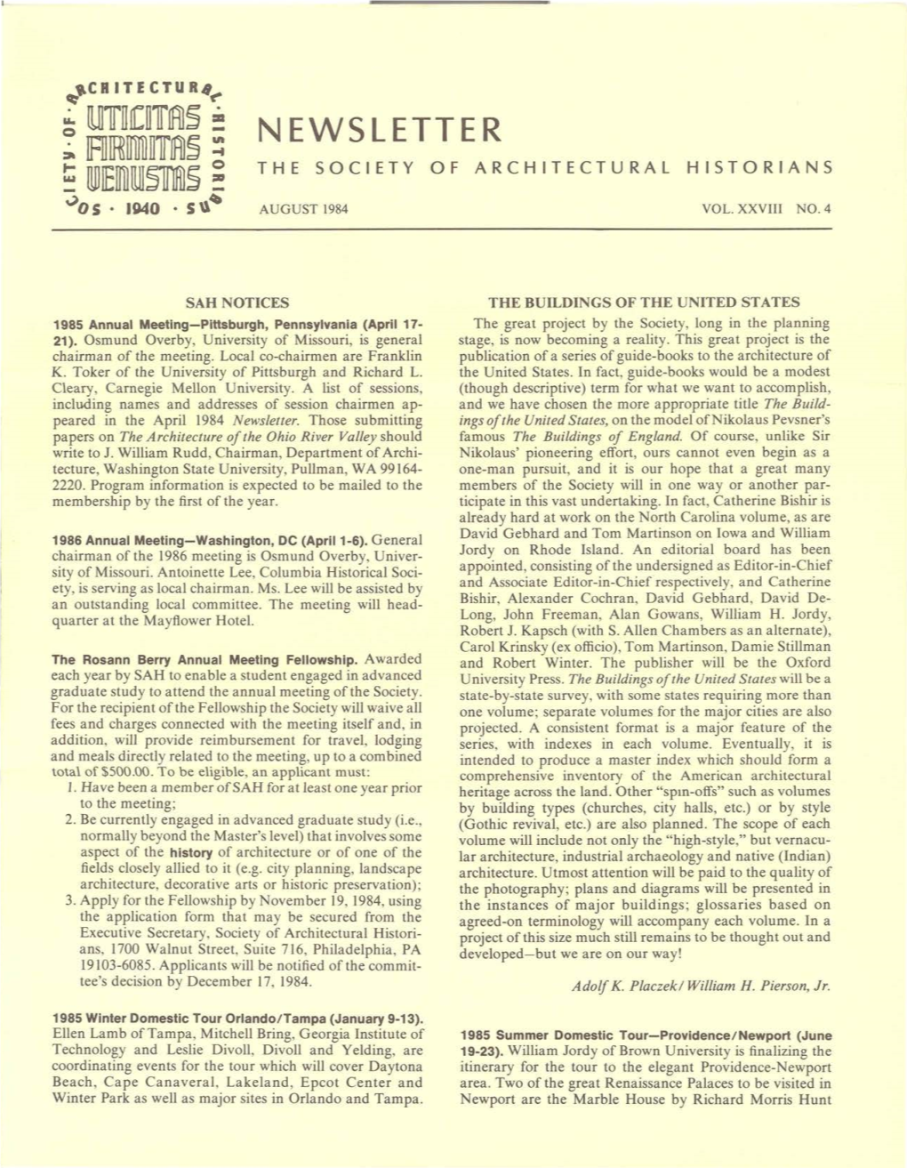 Newsletter the Society of Architectural Historians