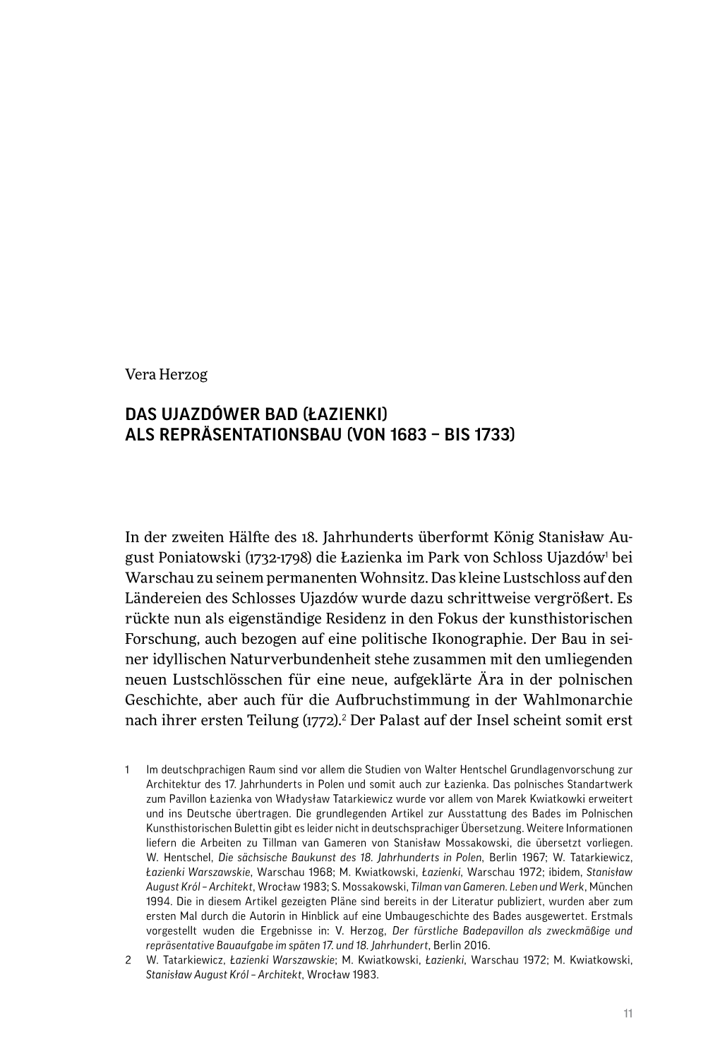 Das UJAZDÓWER BAD (ŁAZIENKI) ALS REPRÄSENTATIONSBAU (VON 1683 – BIS 1733)