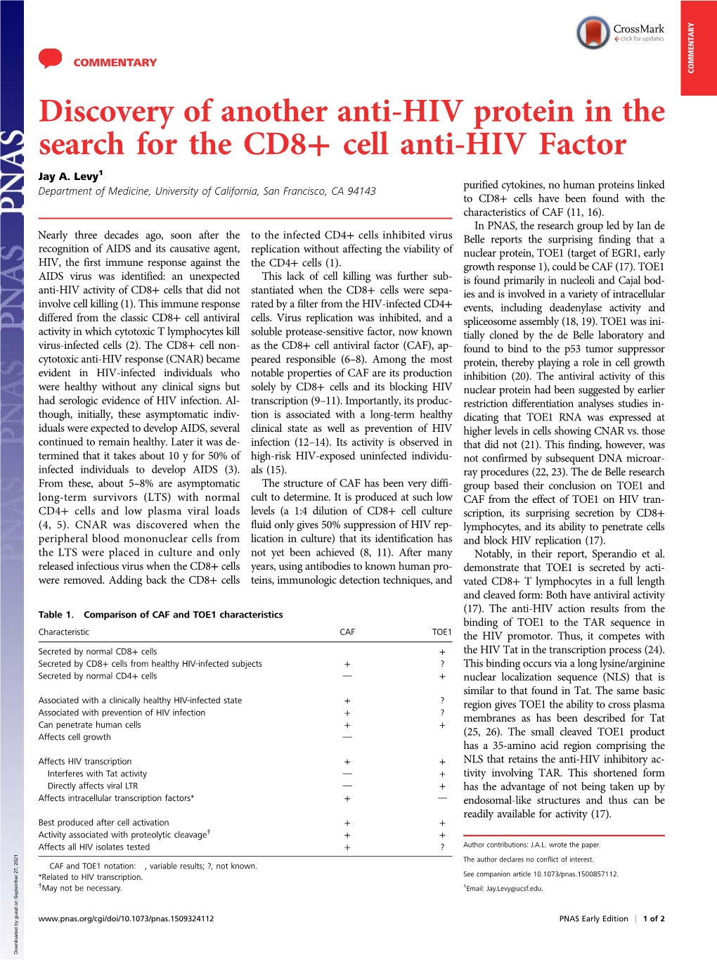 Discovery of Another Anti-HIV Protein in the Search for the CD8+ Cell Anti-HIV Factor