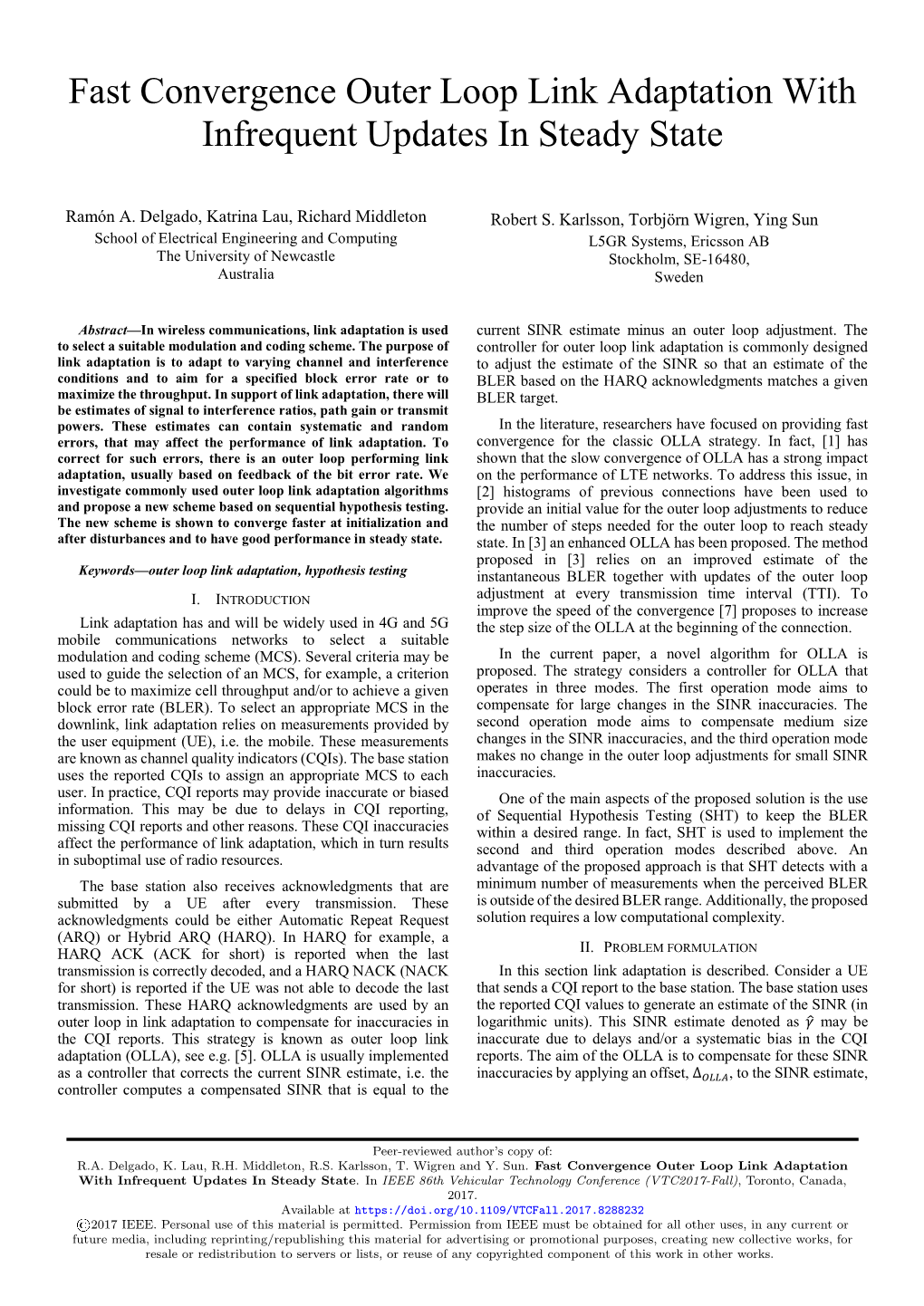 Fast Convergence Outer Loop Link Adaptation with Infrequent Updates in Steady State