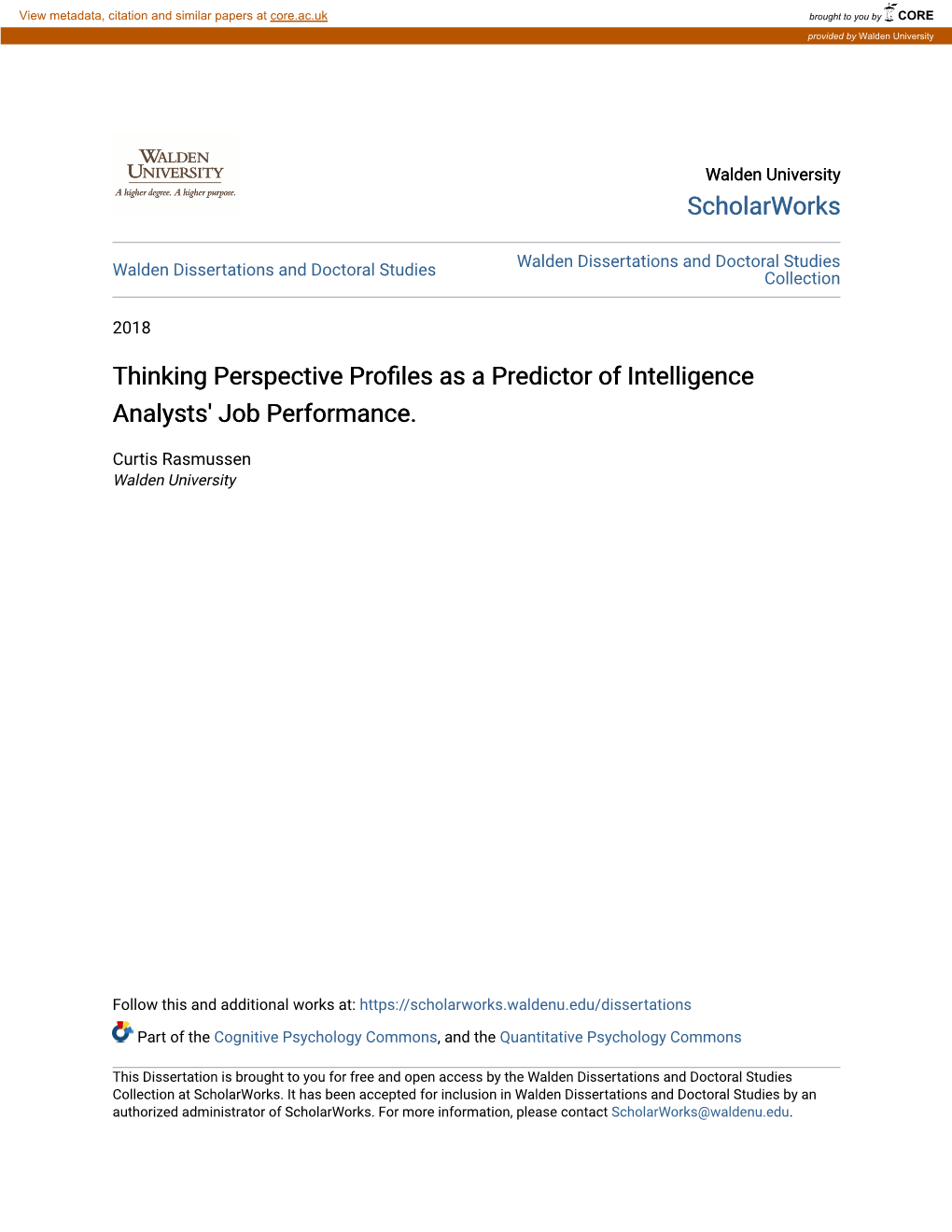 Thinking Perspective Profiles As a Predictor of Intelligence Analysts' Job Performance
