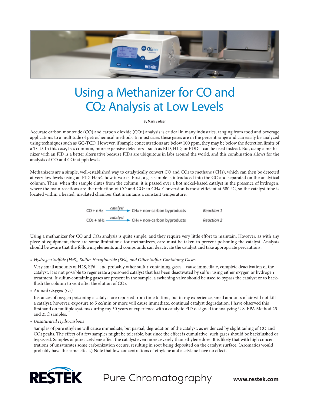 Using a Methanizer for CO and CO2 Analysis at Low Levels