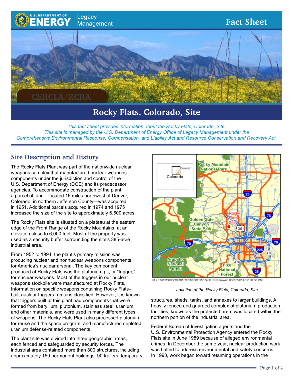 Rocky Flats, Colorado, Site Fact Sheet