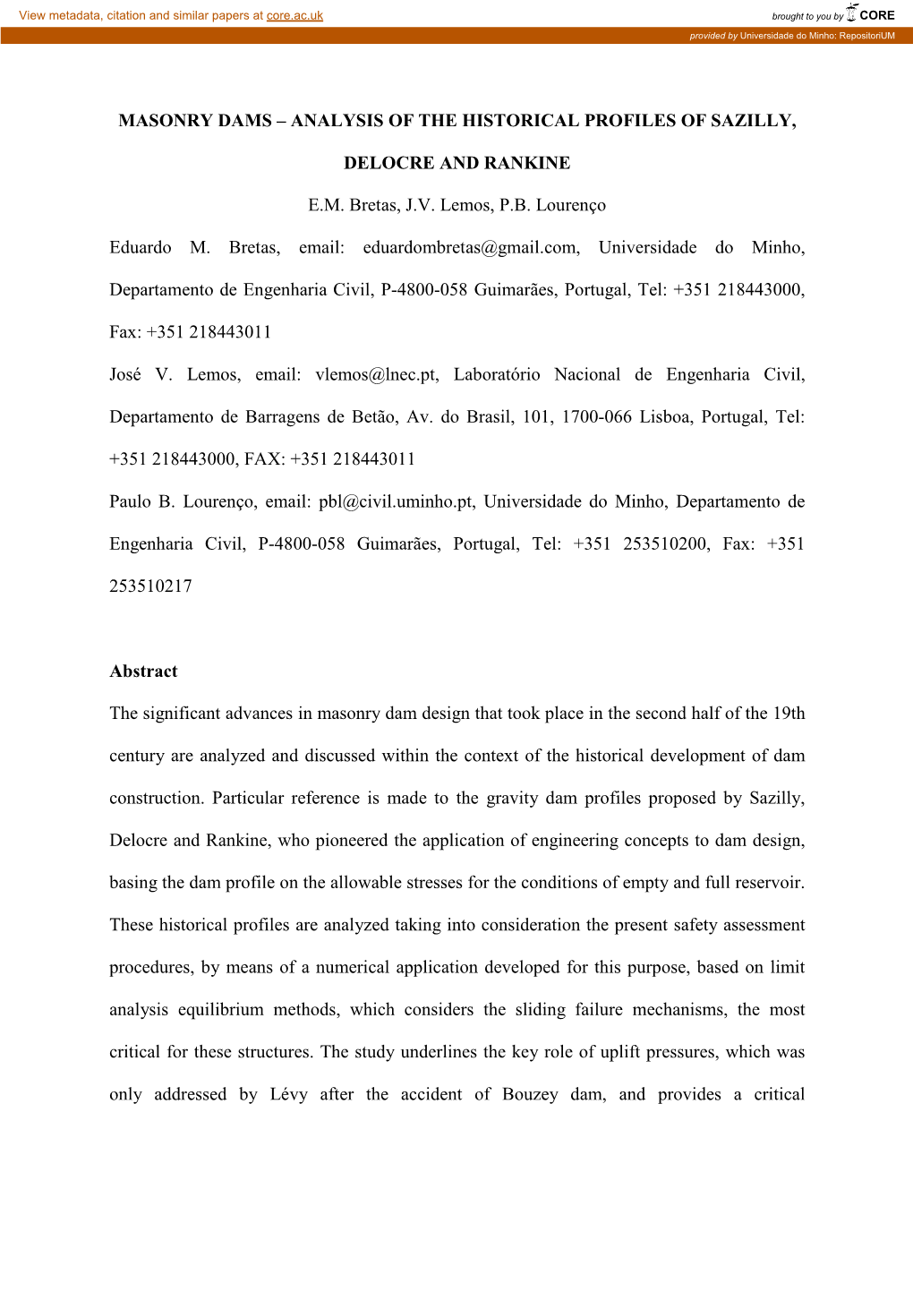 Masonry Dams – Analysis of the Historical Profiles of Sazilly