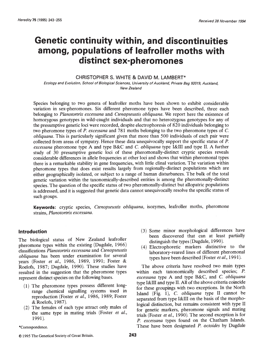 Genetic Continuity Within, and Discontinuities Among, Populations of Leafroller Moths with Distinct Sex-Pheromones