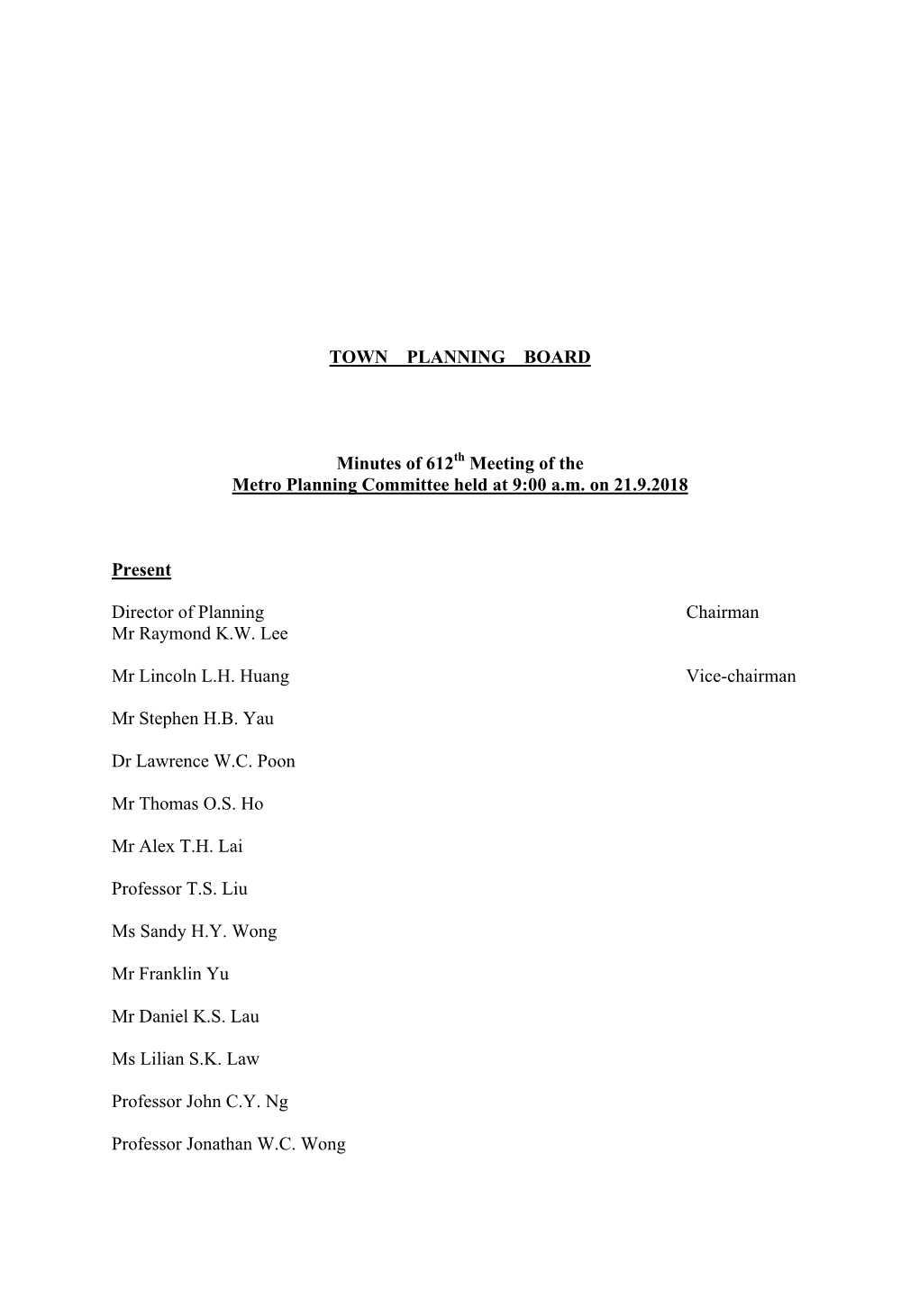 TOWN PLANNING BOARD Minutes Of