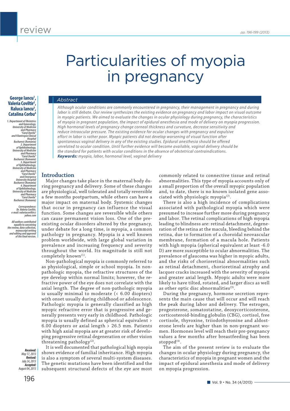 Particularities of Myopia in Pregnancy