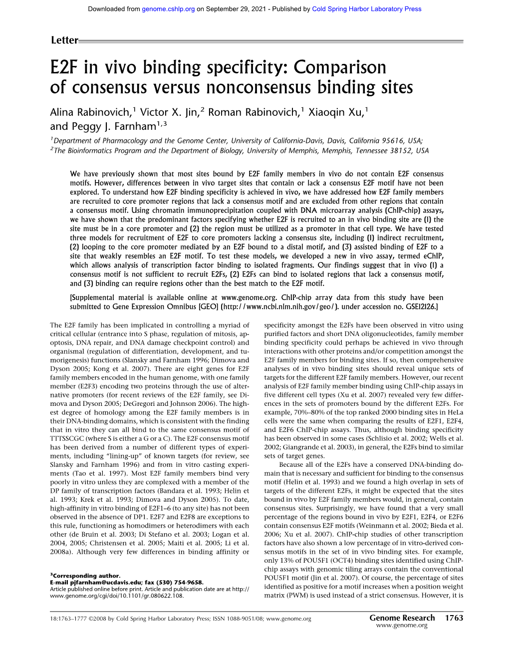 E2F in Vivo Binding Specificity: Comparison of Consensus Versus Nonconsensus Binding Sites
