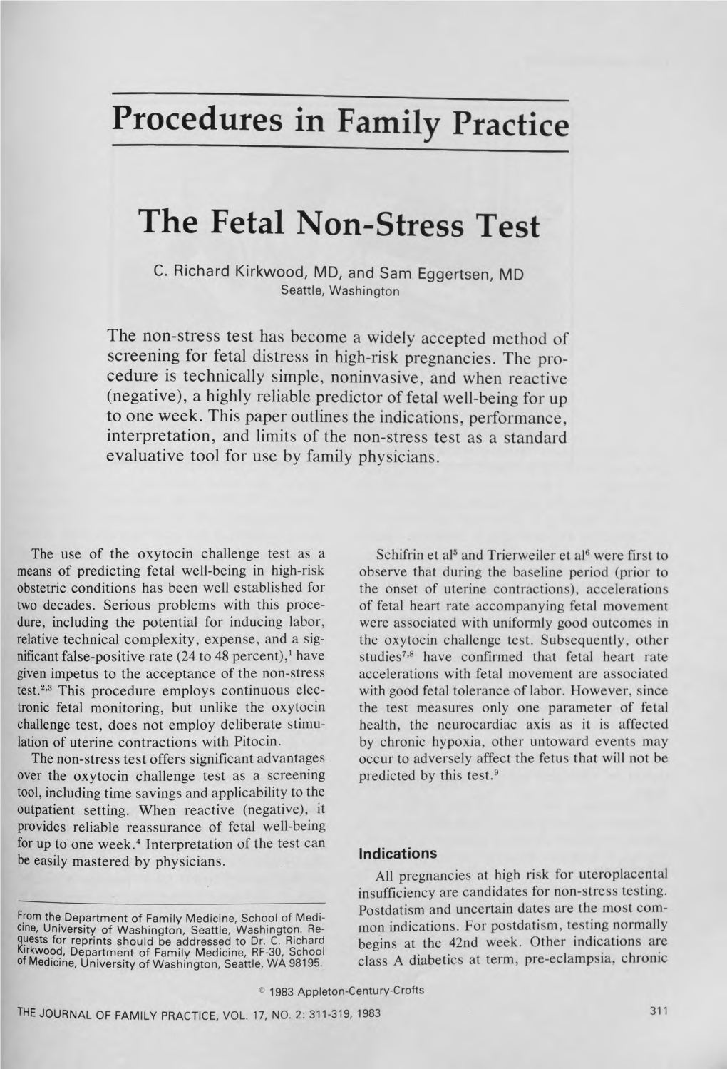 Procedures in Family Practice the Fetal Non-Stress Test