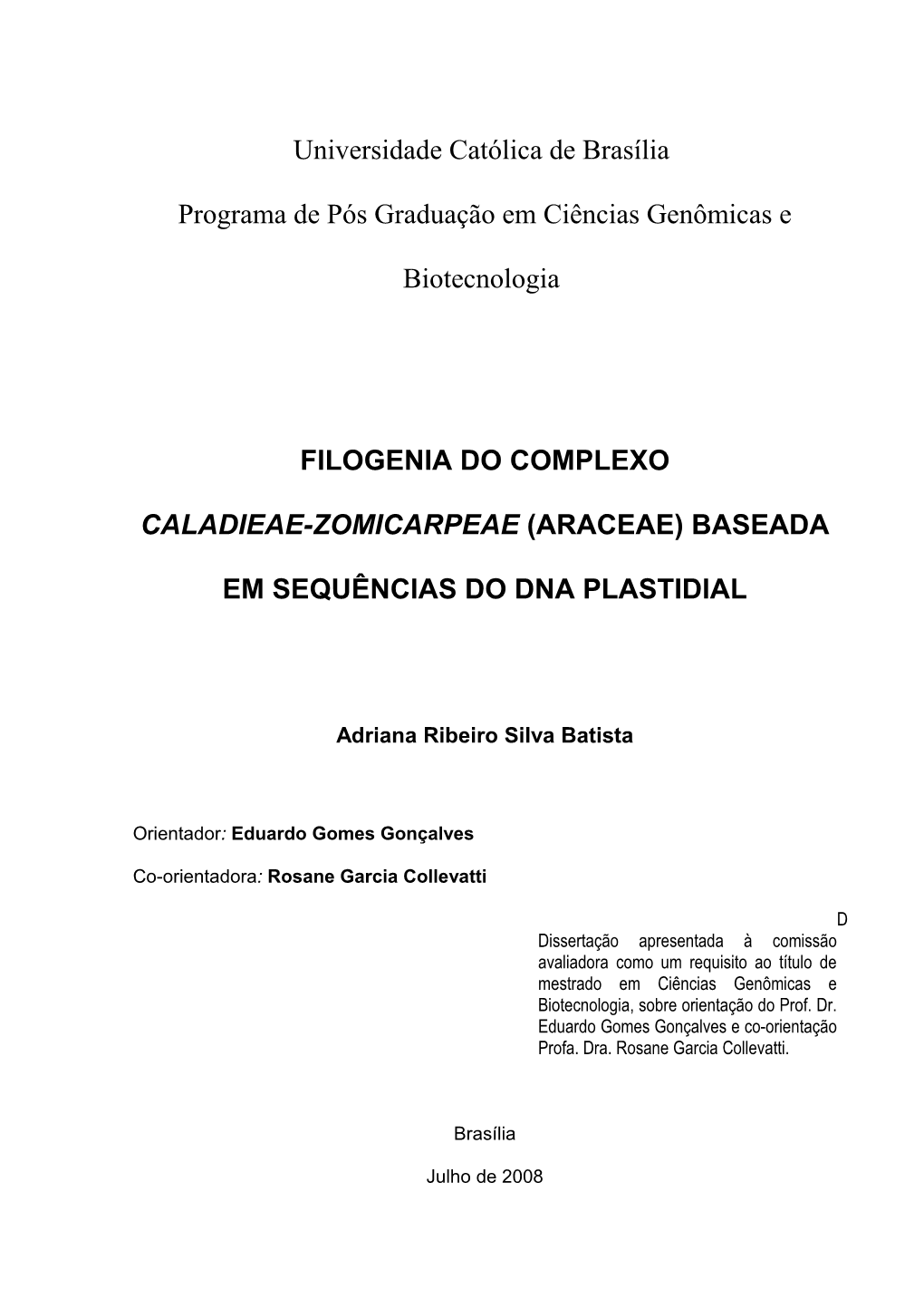 Universidade Católica De Brasília Programa De Pós Graduação Em