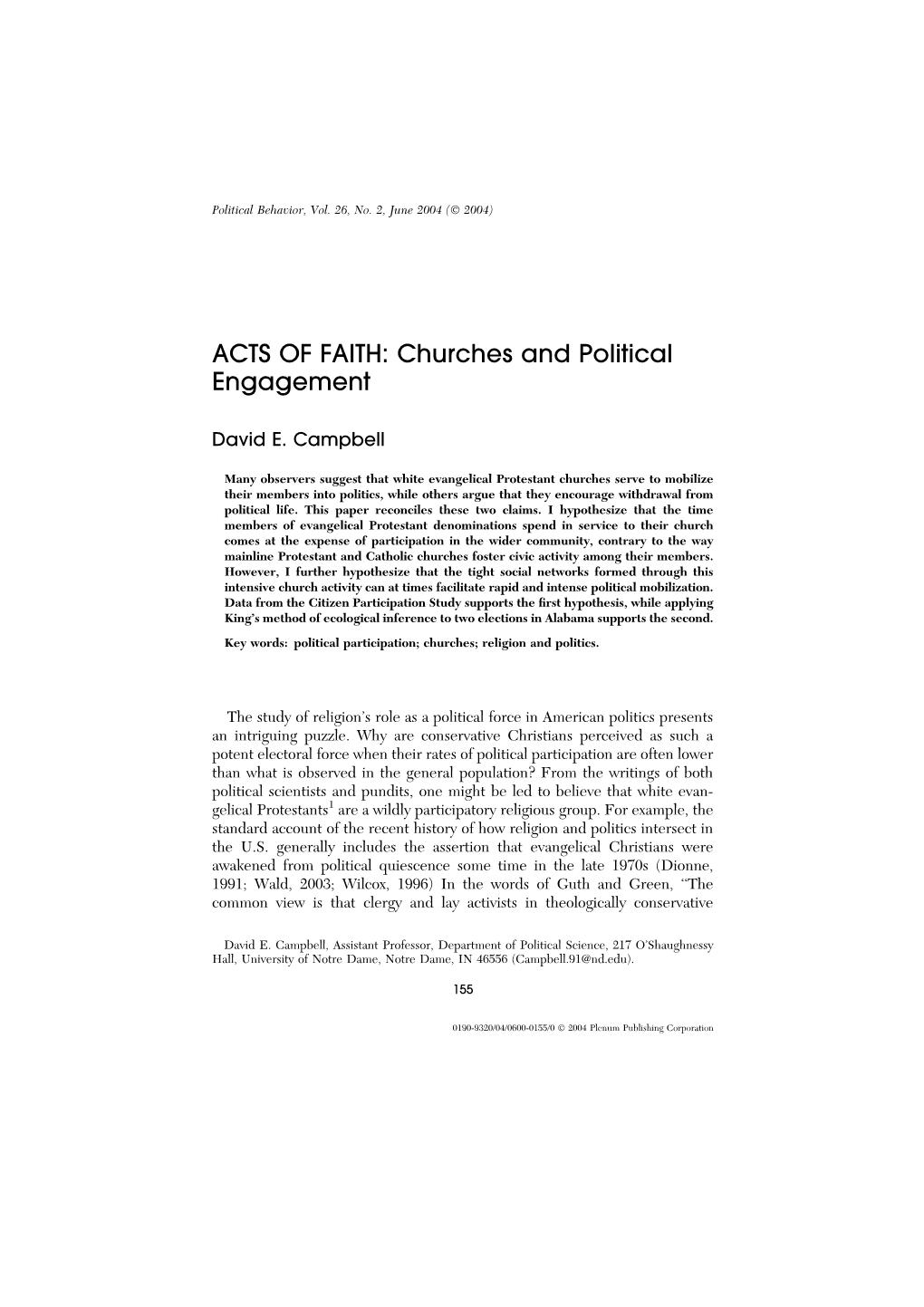 ACTS of FAITH: Churches and Political Engagement