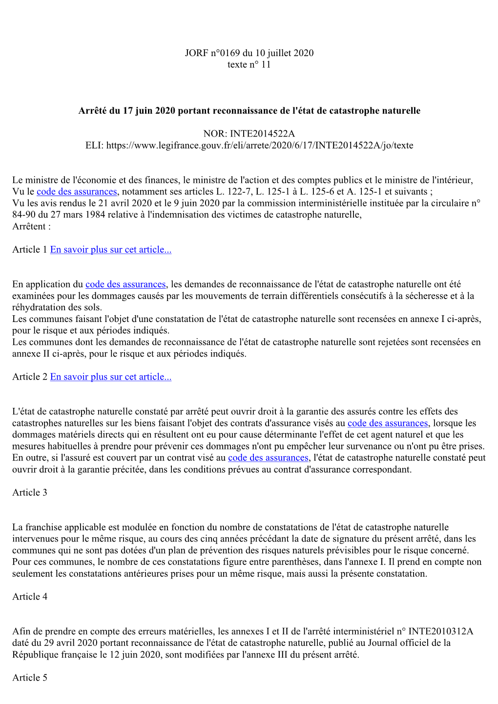 Arrête 17 JUIN 2020 Interministériel INTE2014522A