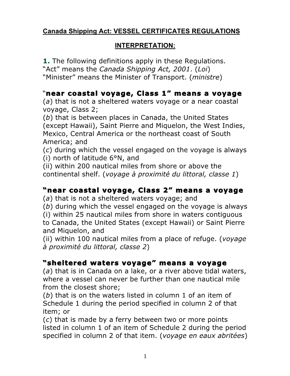 Voyage Classification Definitions