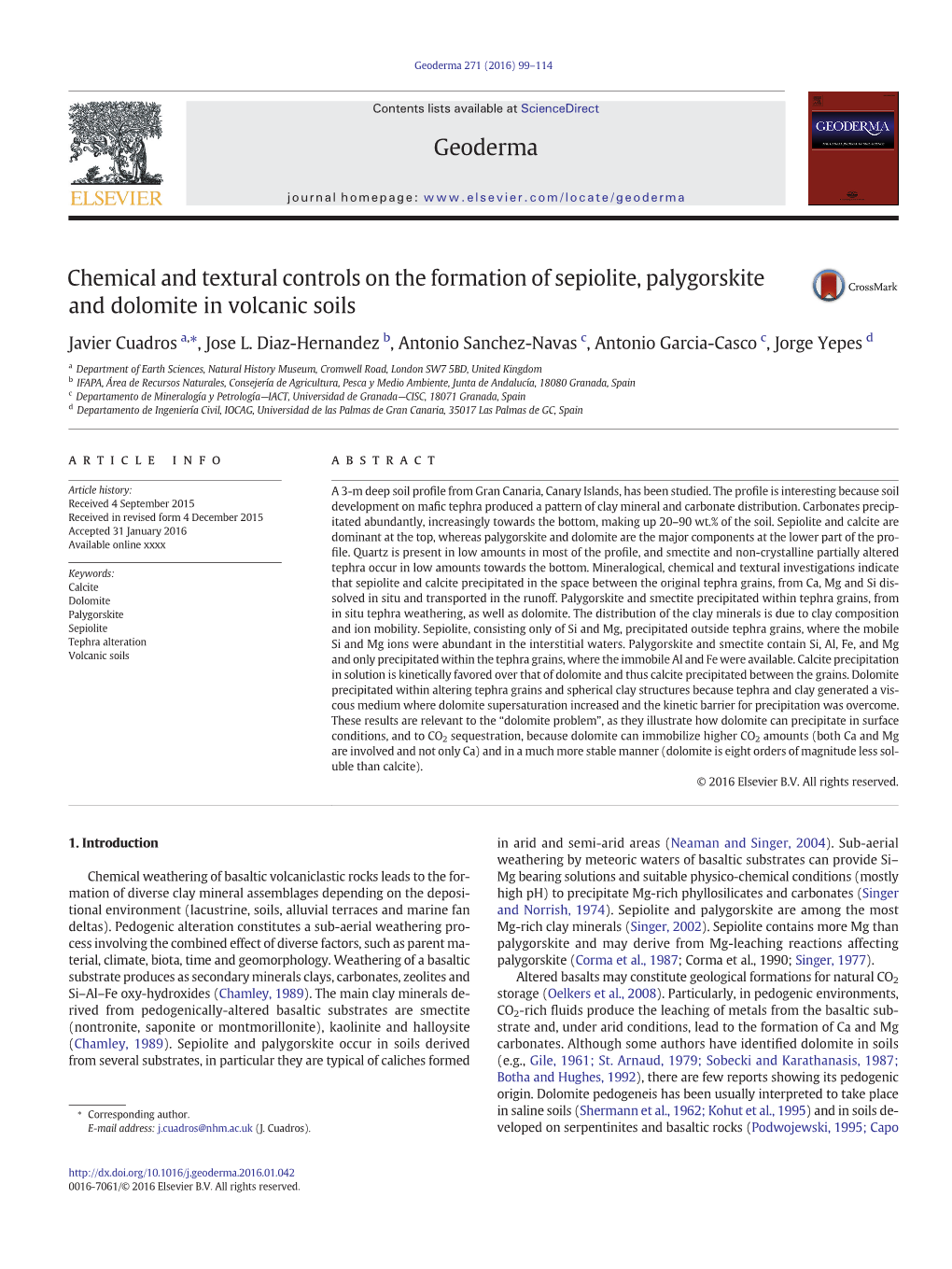 Chemical and Textural Controls on the Formation of Sepiolite, Palygorskite and Dolomite in Volcanic Soils