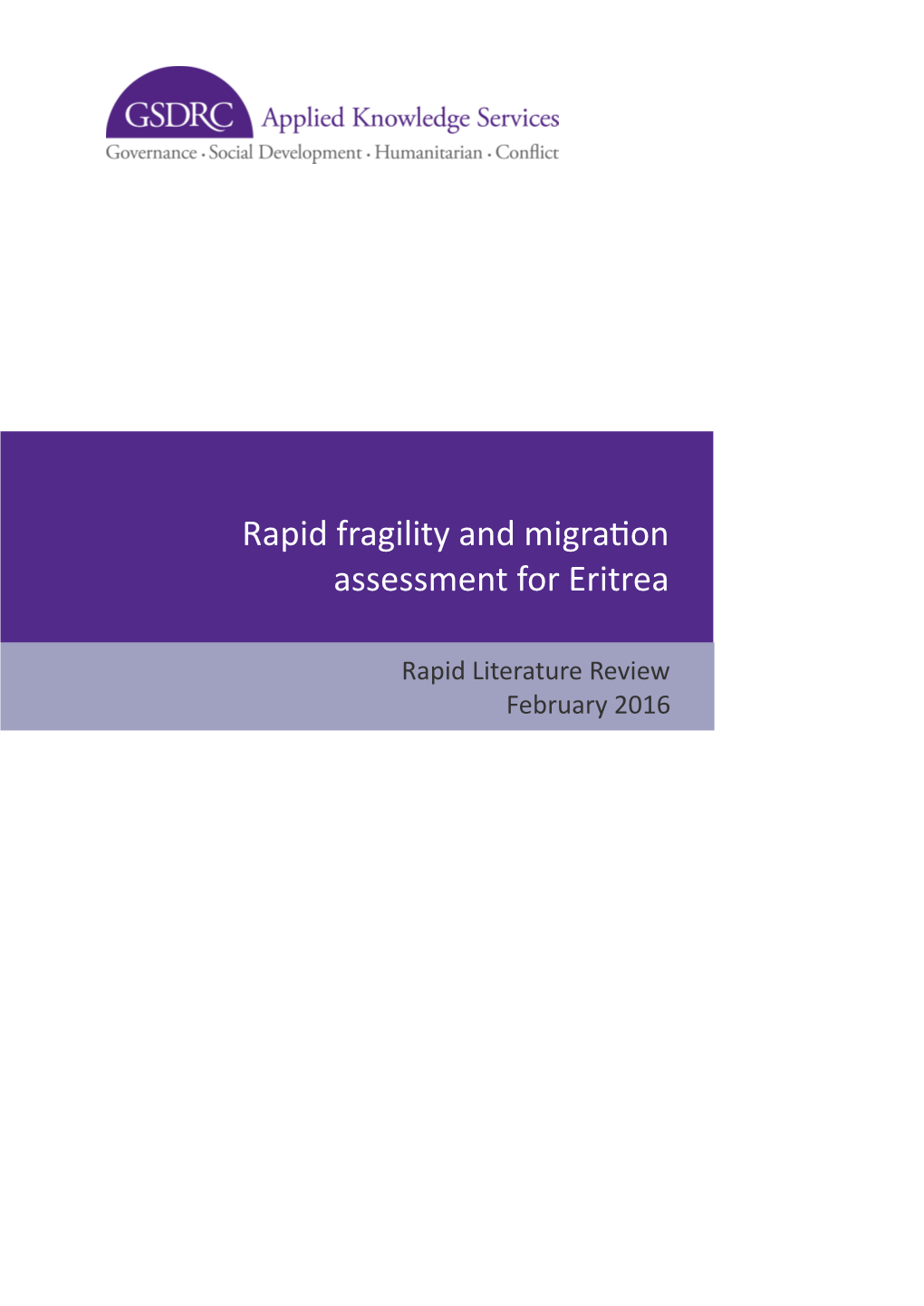 Rapid Fragility and Migration Assessment for Eritrea