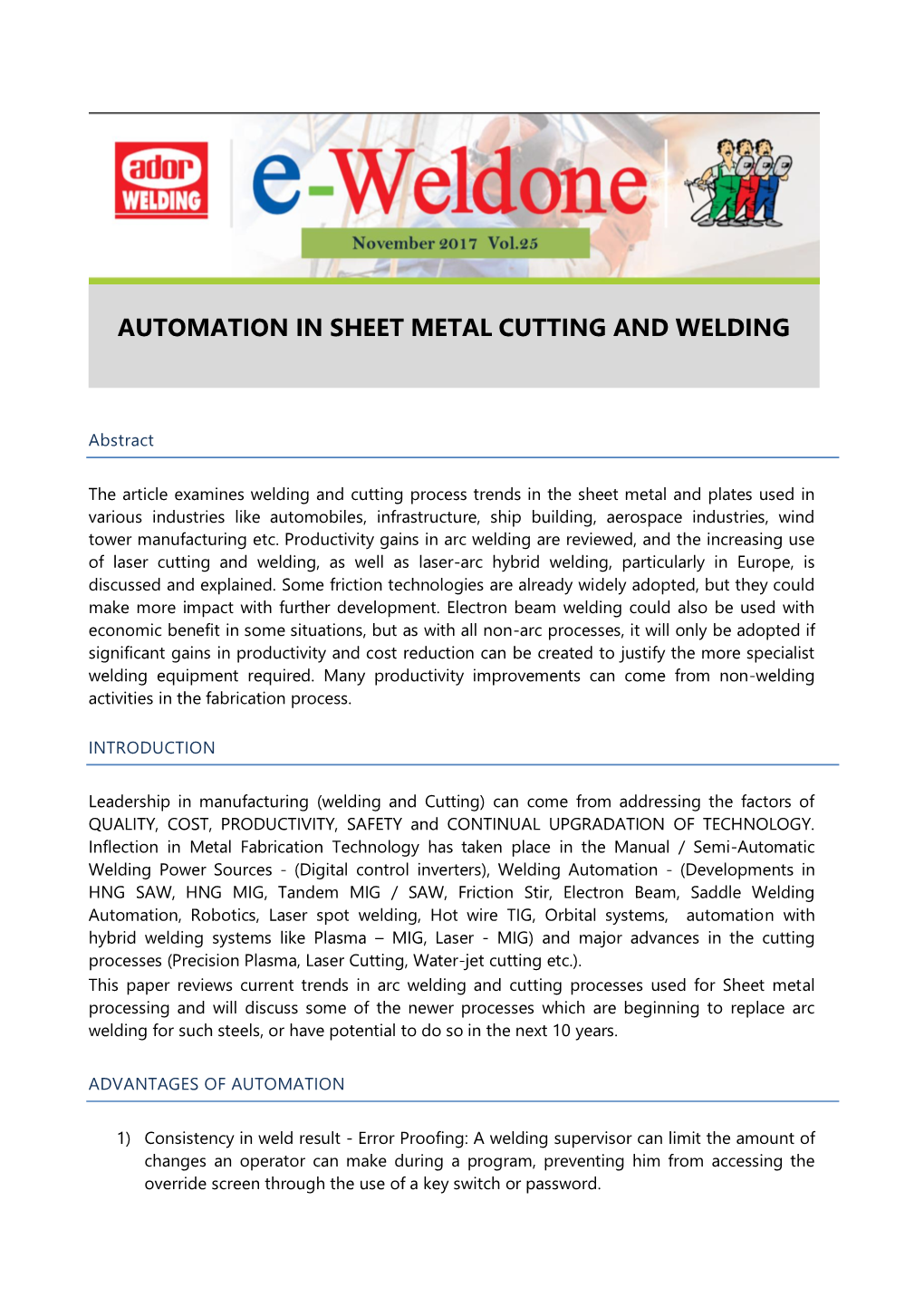 Automation in Sheet Metal Cutting and Welding