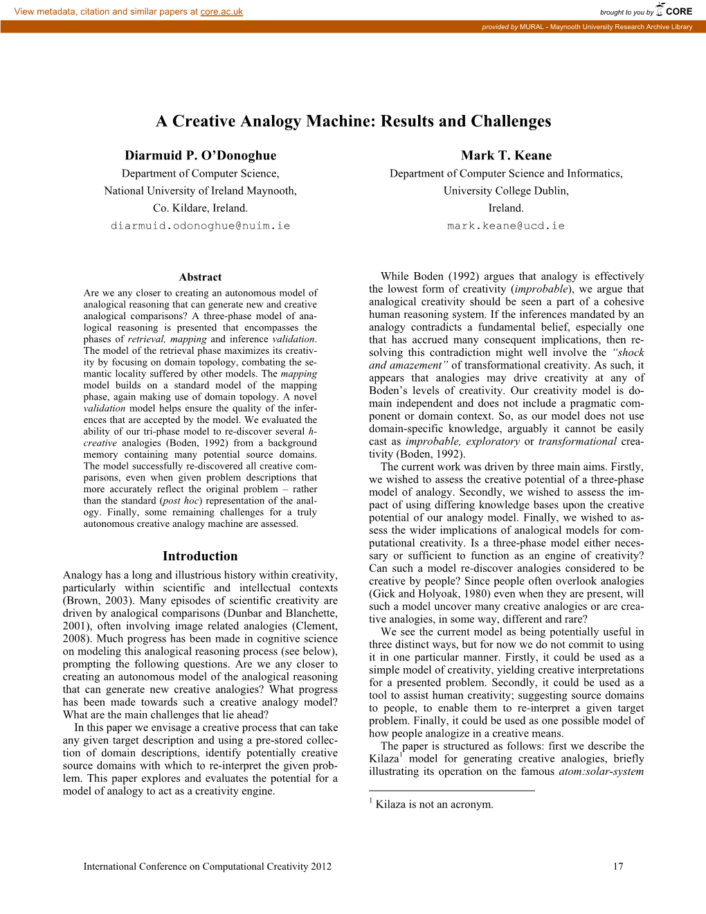 A Creative Analogy Machine: Results and Challenges