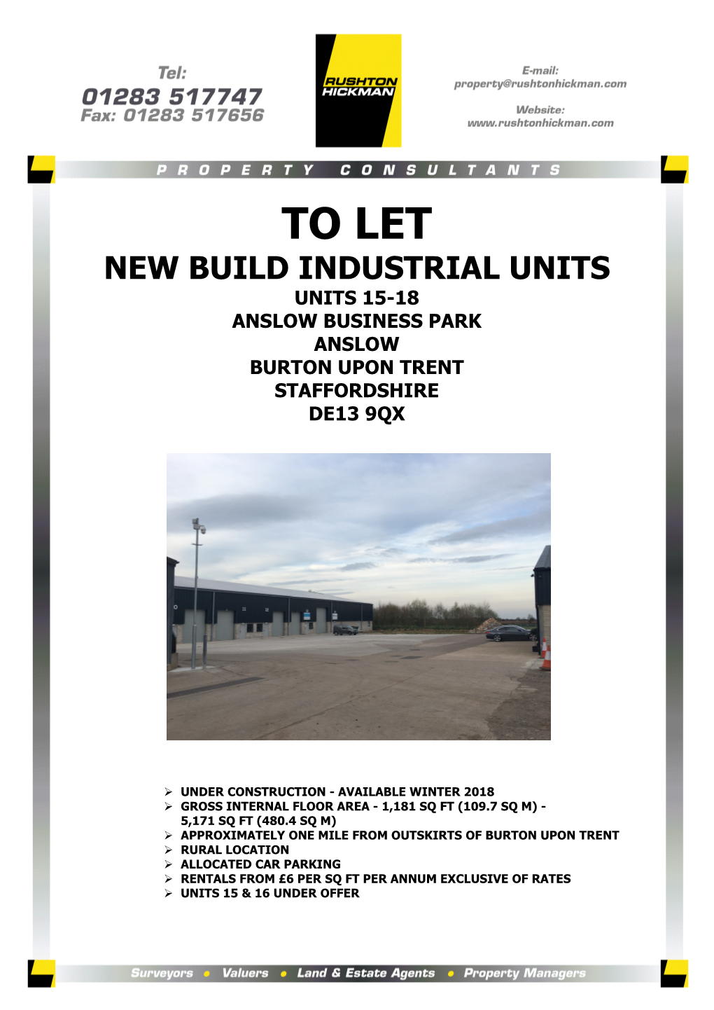 To Let New Build Industrial Units Units 15-18 Anslow Business Park Anslow Burton Upon Trent Staffordshire De13 9Qx