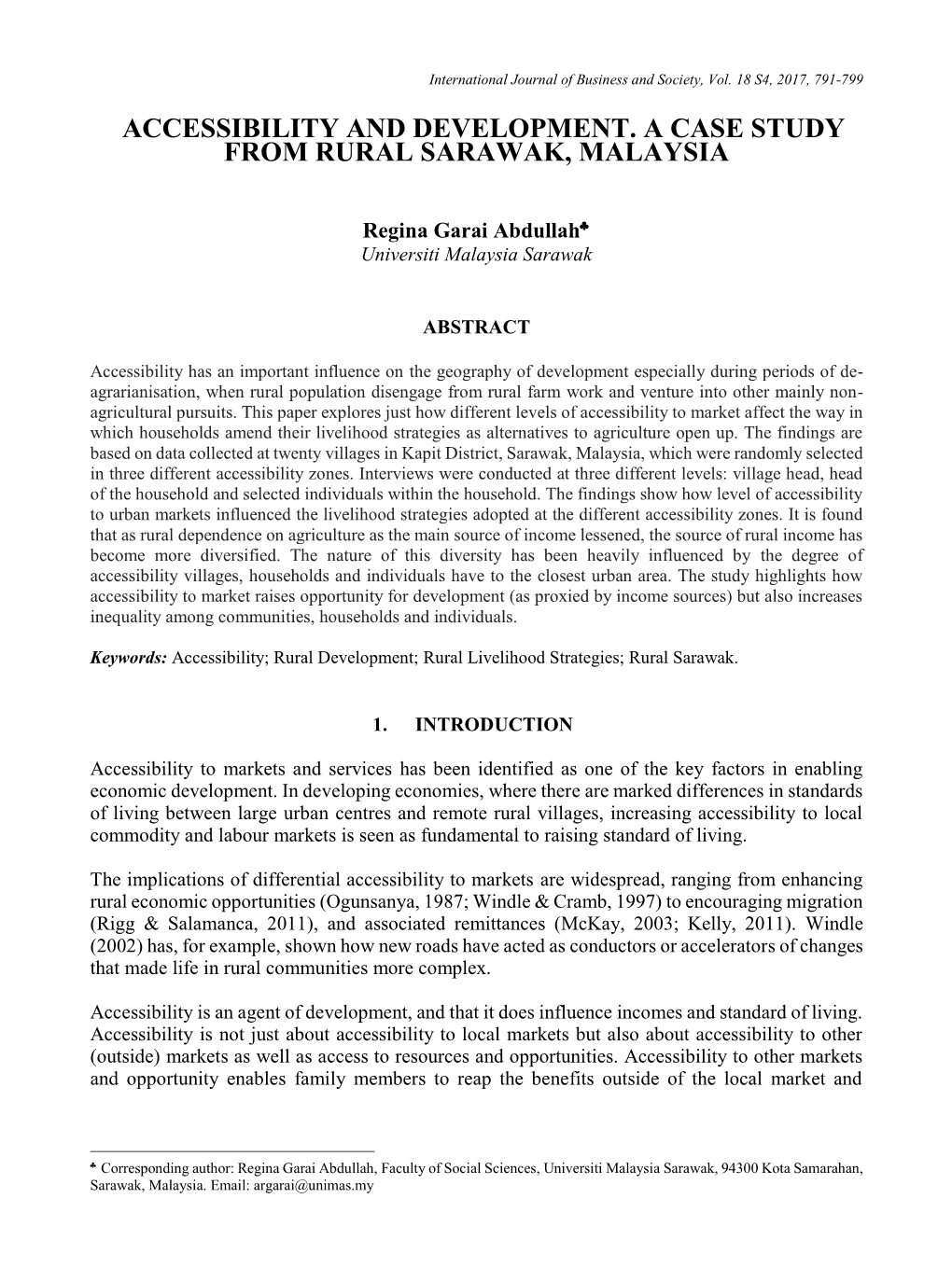 Accessibility and Development. a Case Study from Rural Sarawak, Malaysia