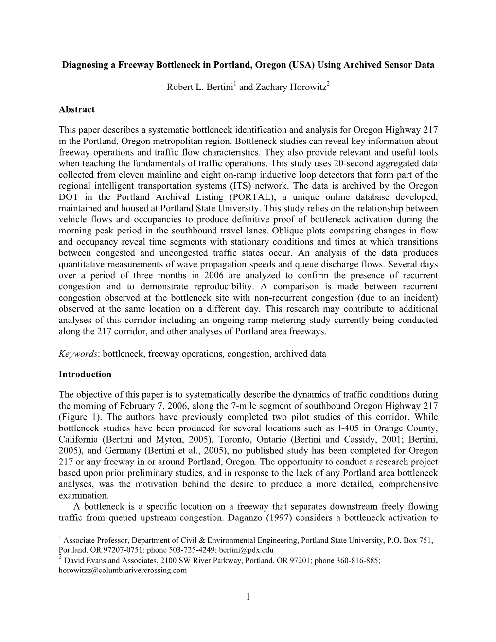 1 Diagnosing a Freeway Bottleneck in Portland, Oregon (USA) Using