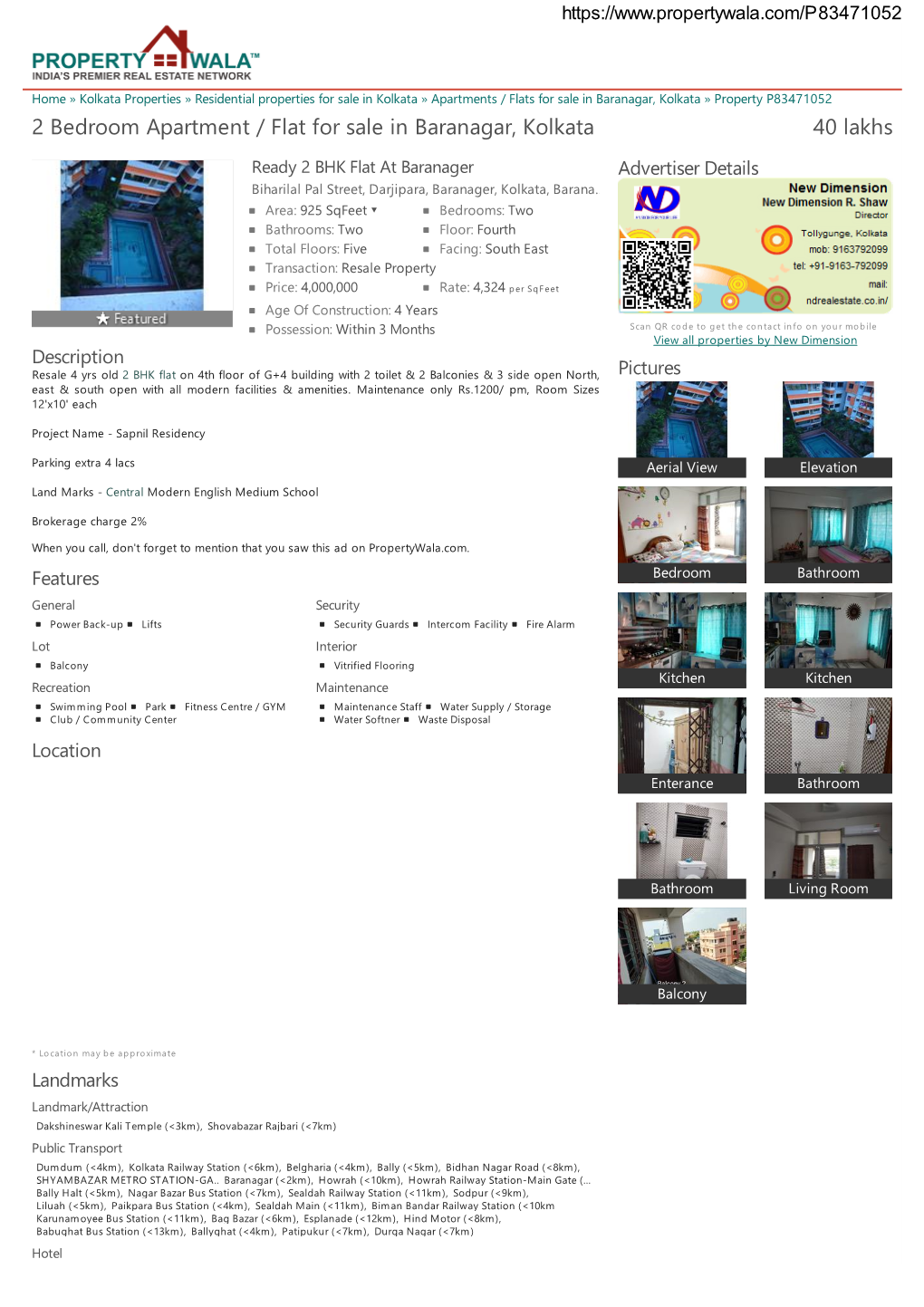 2 Bedroom Apartment / Flat for Sale in Baranagar, Kolkata