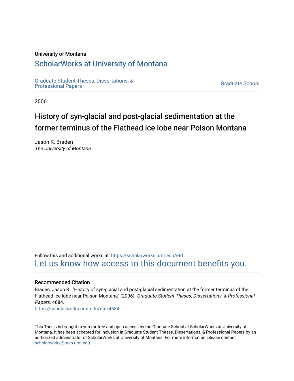 History of Syn-Glacial and Post-Glacial Sedimentation at the Former Terminus of the Flathead Ice Lobe Near Polson Montana