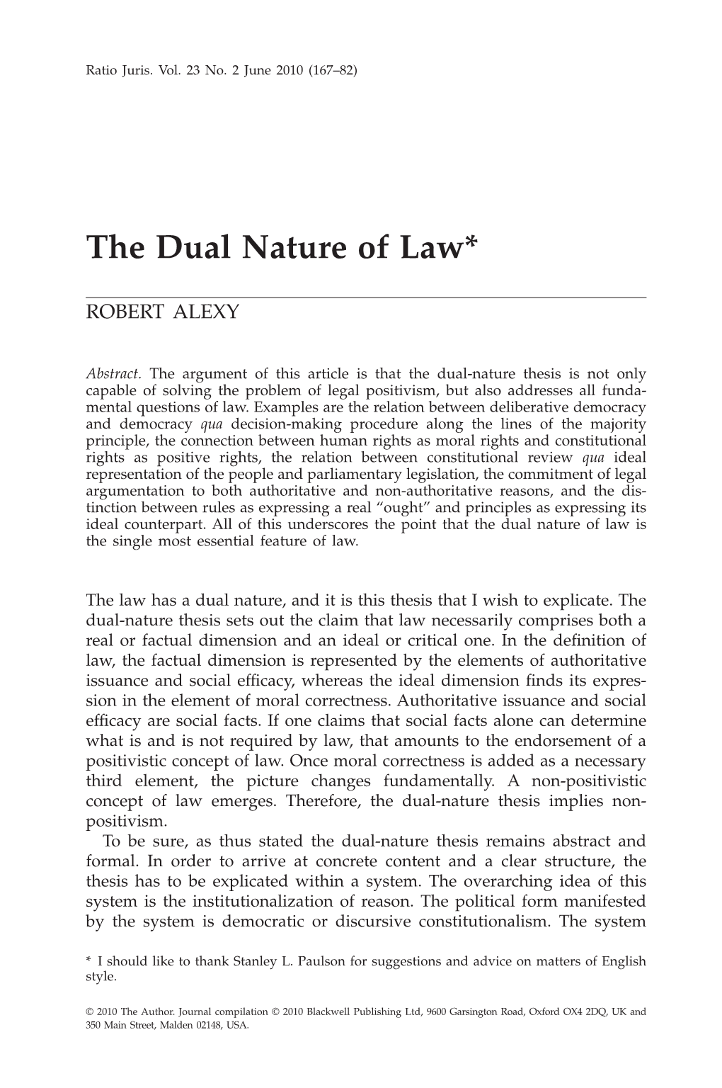 The Dual Nature of Law*Raju 449 167..182