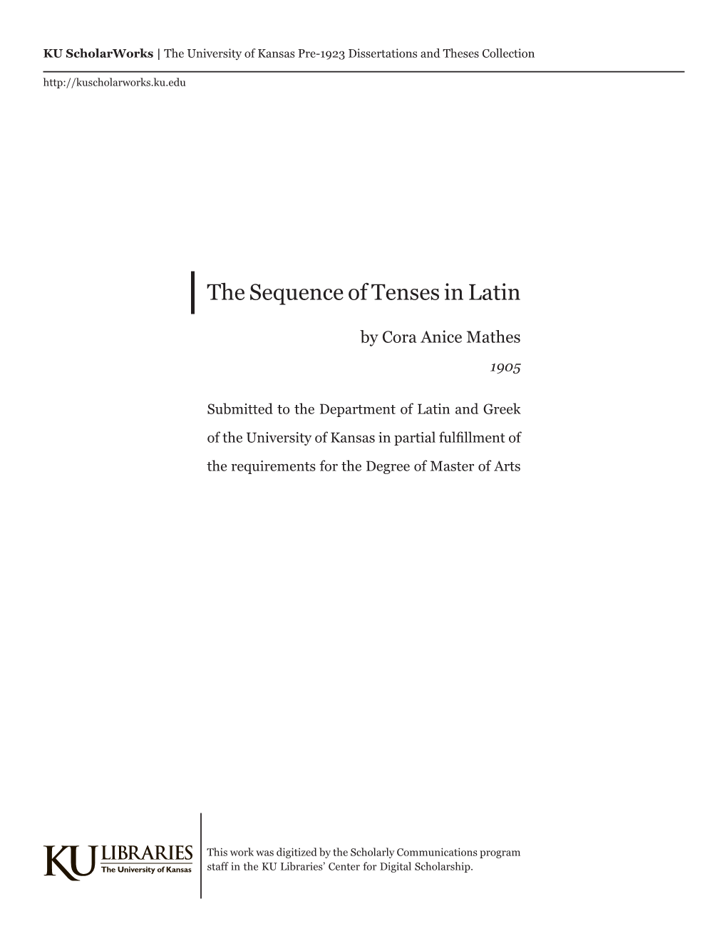 The Sequence of Tenses in Latin