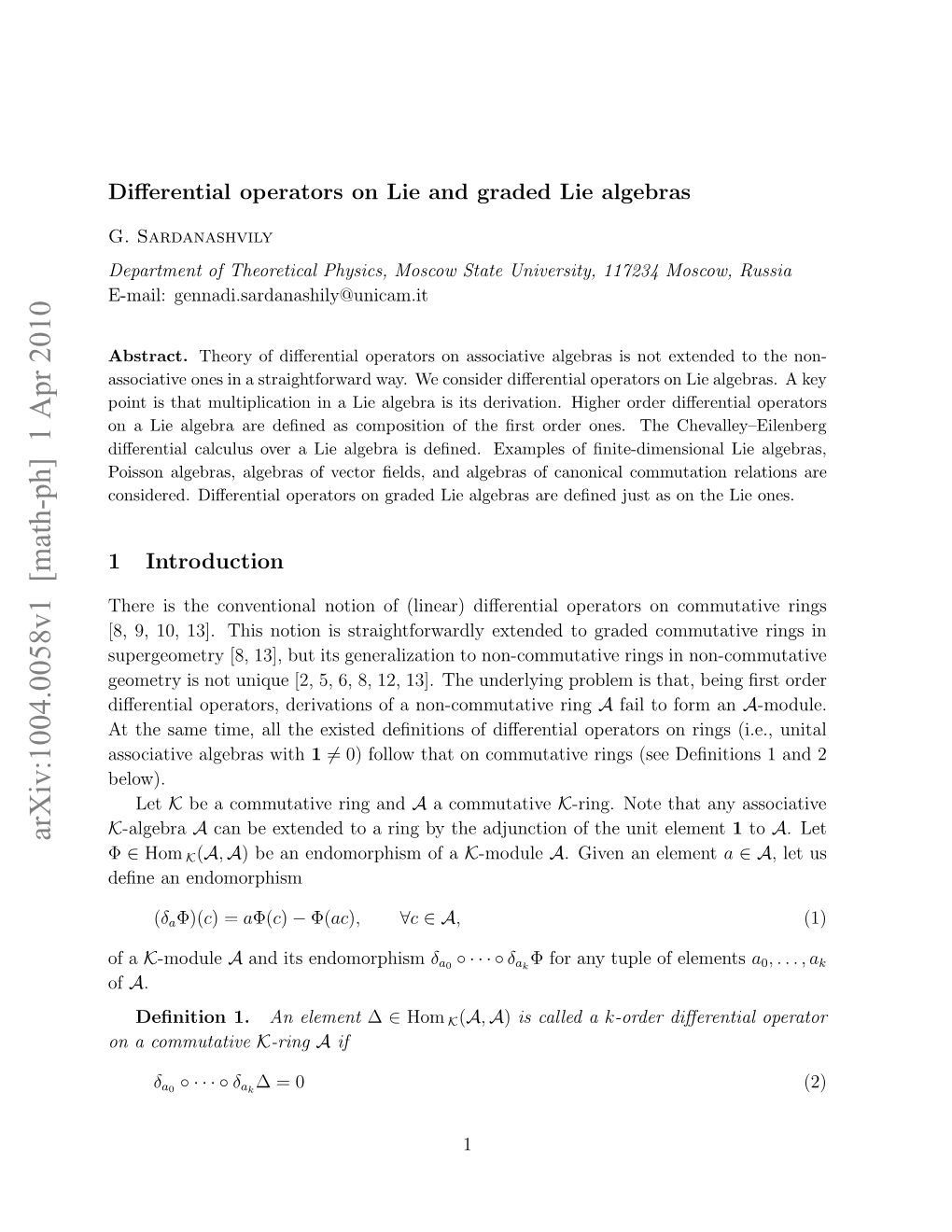 Differential Operators on Lie and Graded Lie Algebras