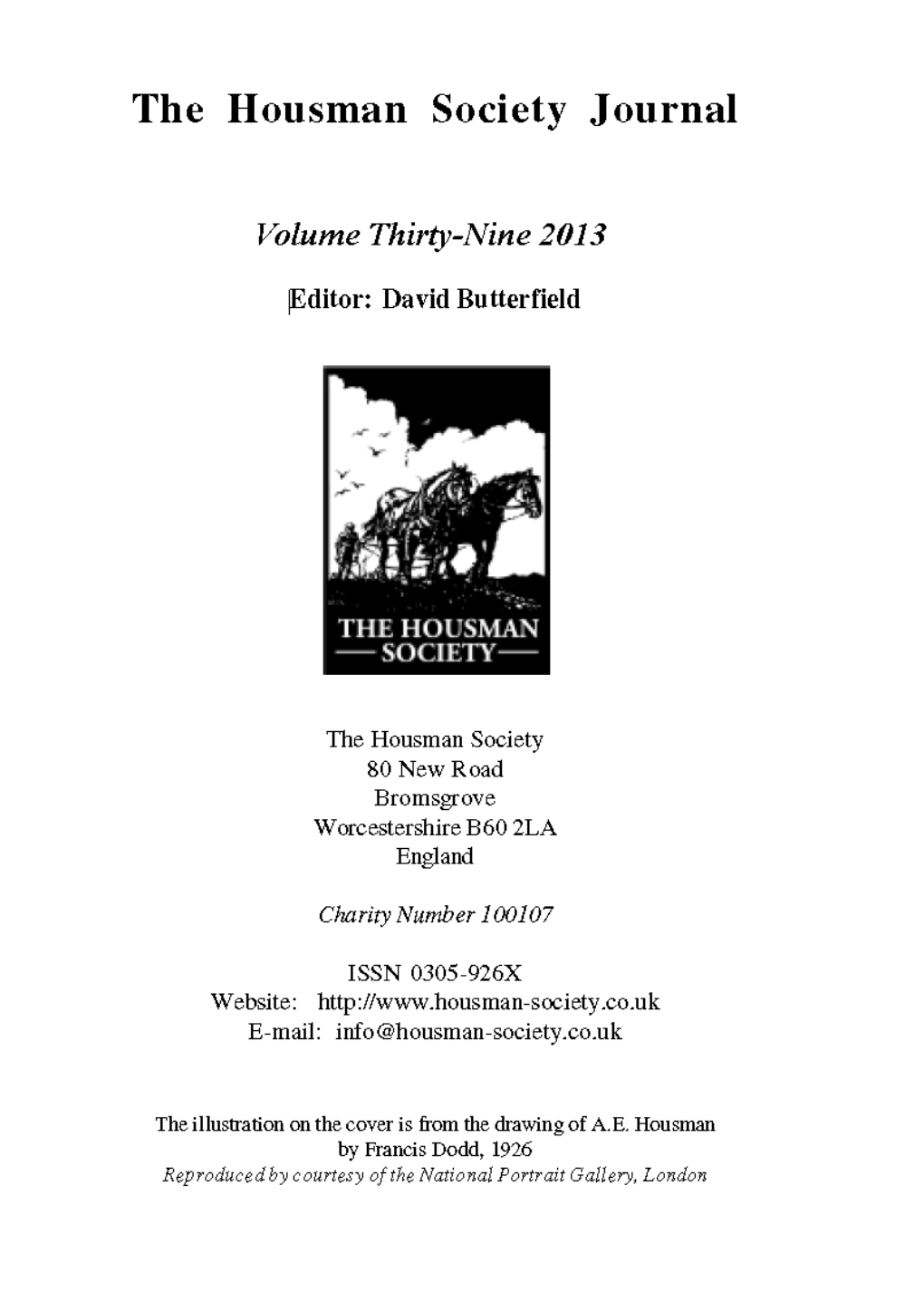 The Housman Society Journal Vol.39 (Dec 2013)