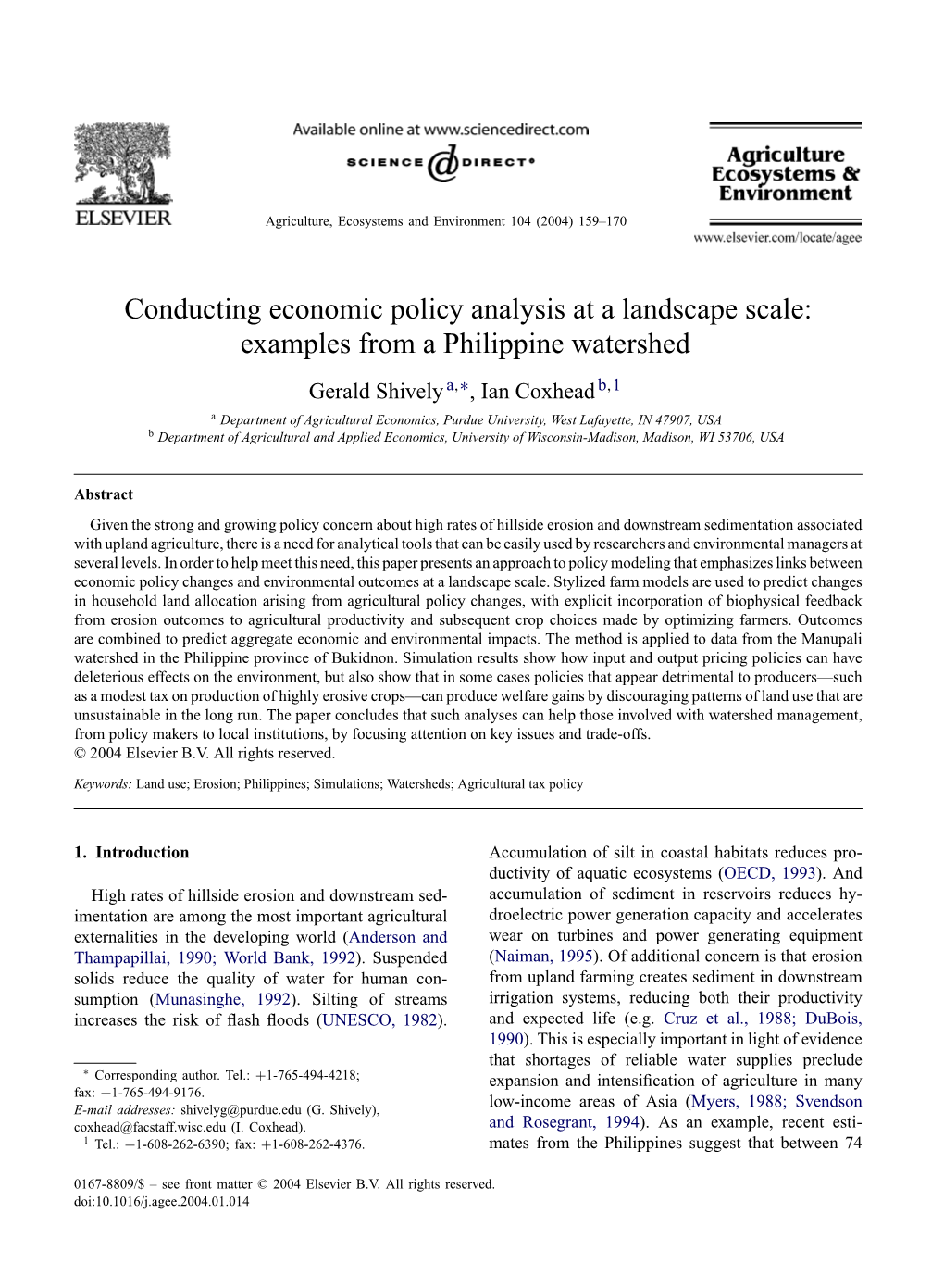 Conducting Economic Policy Analysis at a Landscape Scale