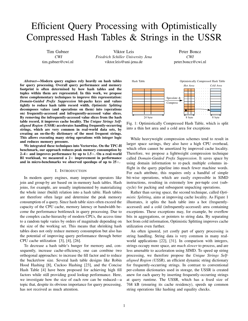 Efficient Query Processing with Optimistically Compressed Hash