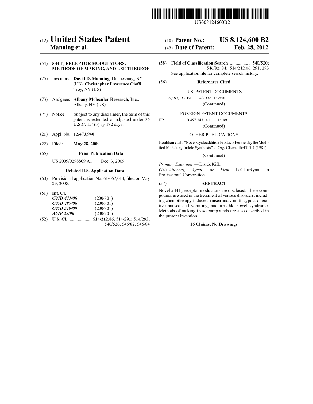 (12) United States Patent (10) Patent No.: US 8,124,600 B2 Manning Et Al