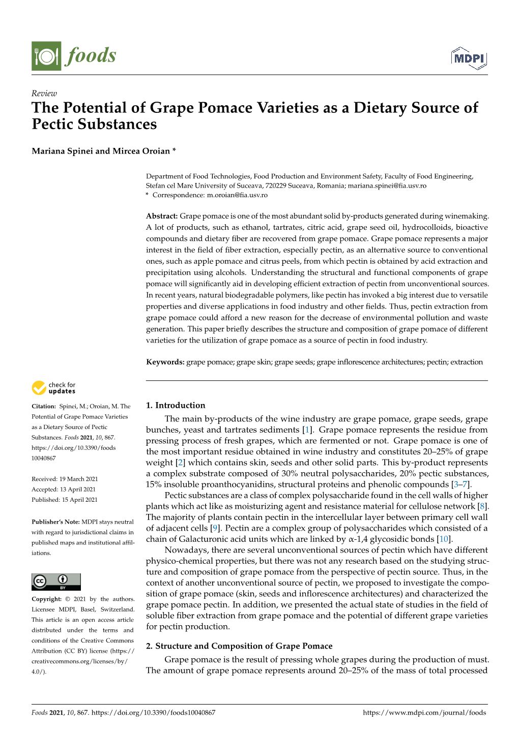 The Potential of Grape Pomace Varieties As a Dietary Source of Pectic Substances