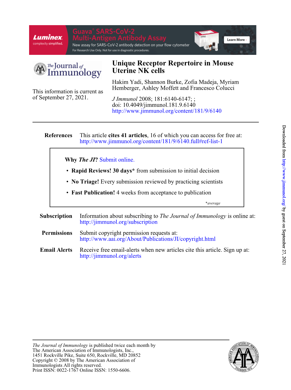 Uterine NK Cells Unique Receptor Repertoire in Mouse