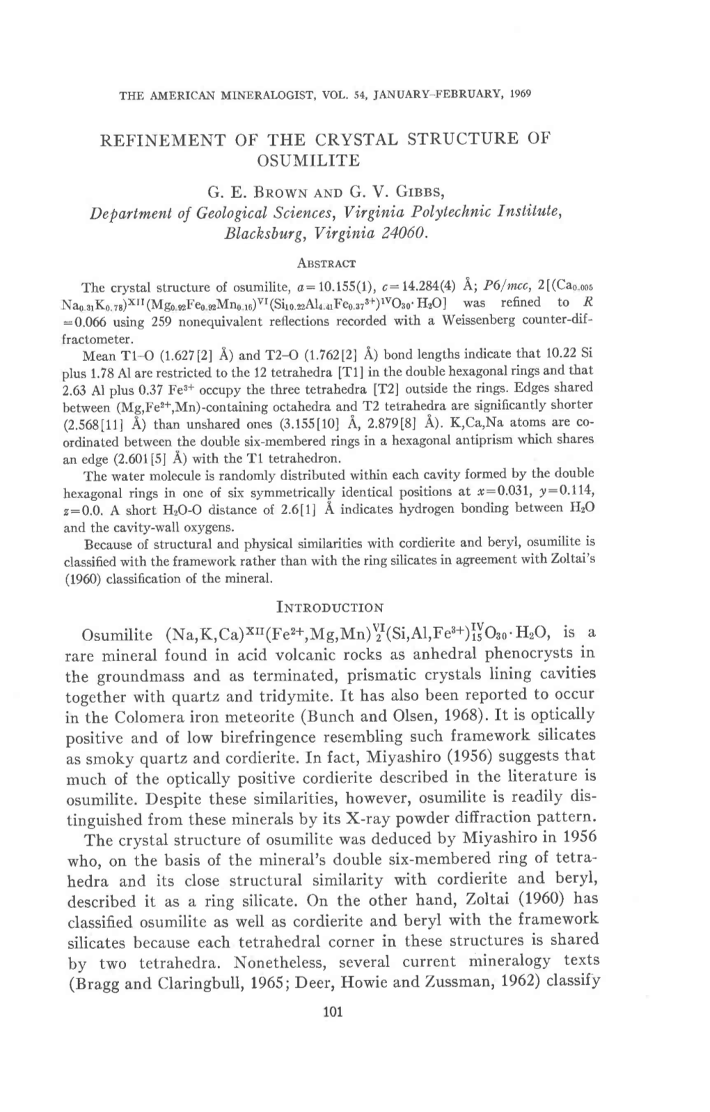 REFINEMENT of the CRYSTAL STRUCTURE of OSUMILITE G. E. Bnown and G. V. Grens, Departmentorgeotoilcat,F :;:;;:,{;;R;2:;R:;.'''Chn