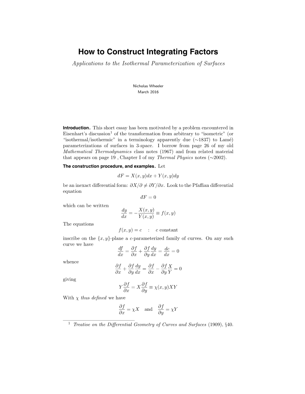 How to Construct Integrating Factors Applications to the Isothermal Parameterization of Surfaces