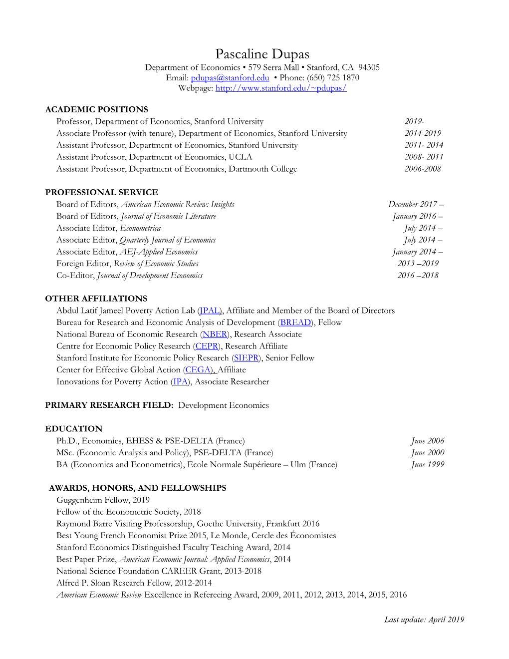 Pascaline Dupas's CV